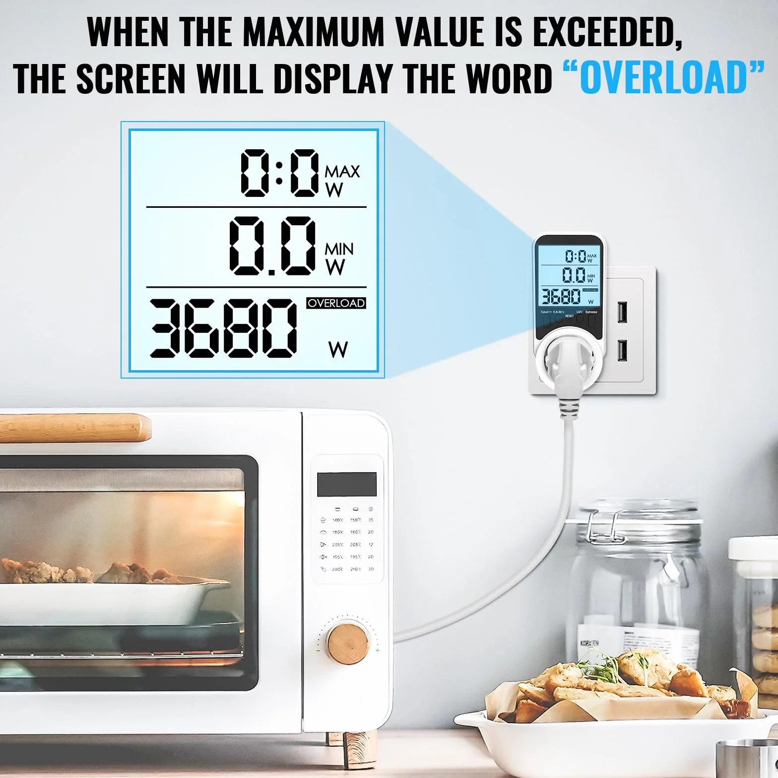 Watomierz Gniazdo Licznik Energii 3680W 16A MAX LCD Zabezpieczenie Przeciążeniowe