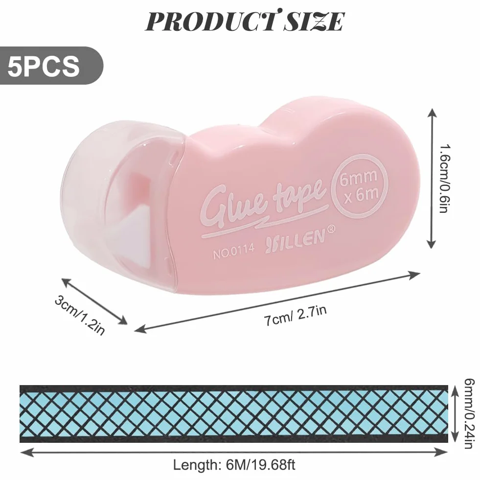Flintronic 5 szt. Dwustronny klej taśmowy, 6 m x 6 mm, czysty i przenośny, opakowanie na prezent, dwustronne kleje do scrapbookingu, papieru prezentowego, albumu fotograficznego, szkoły, biura