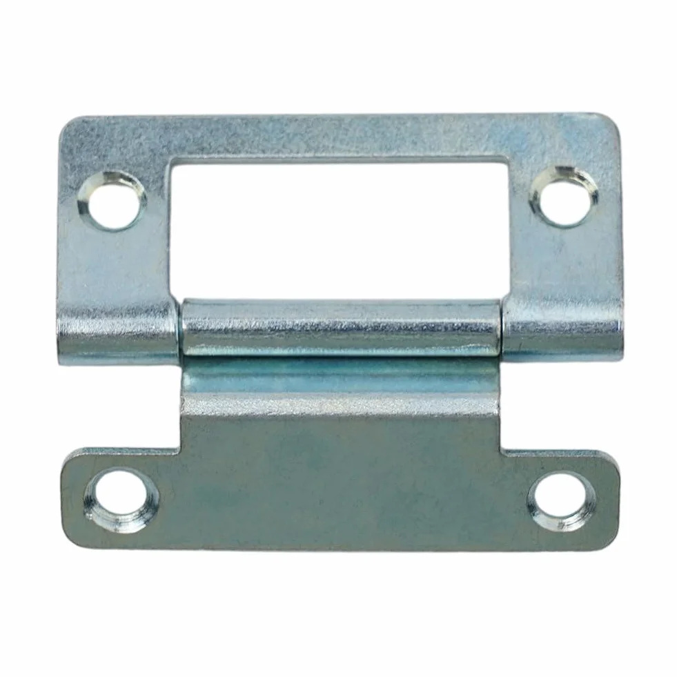 Stalowe zawiasy podtynkowe 50 x 23 mm, ocynkowane, do szafek i drzwi żaluzjowych 15-19 mm, do przyczep kempingowych, domków mobilnych, szafek użytkowych, opakowanie 2/5/10