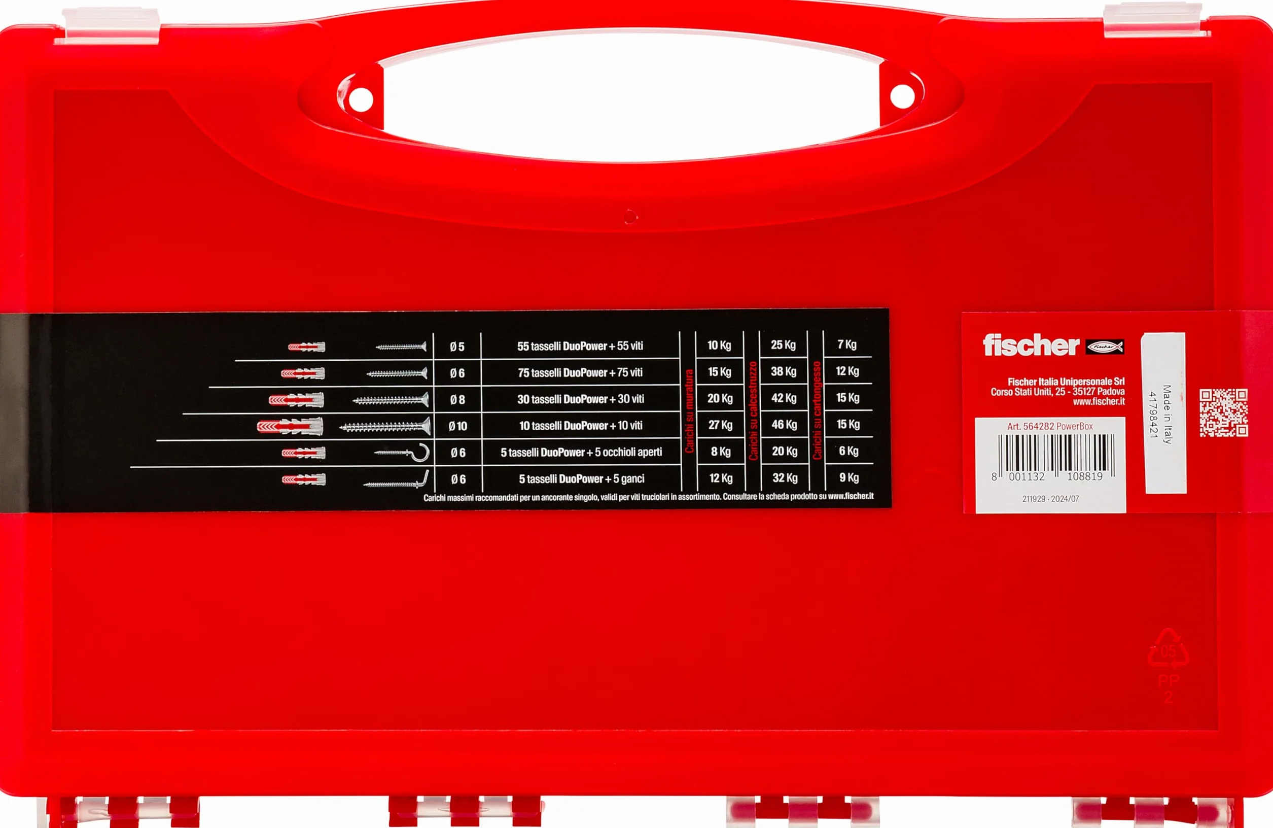 Fischer PowerBox 180 kołków DuoPower ze śrubami i hakami, do pełnej ściany, perforowanej i suchej zabudowy, 360 szt