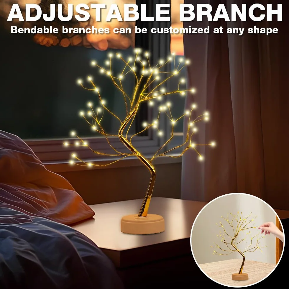Drzewko świetlne LED, 108 lampek LED, lampka stołowa bonsai, dekoracja bożonarodzeniowa do wnętrz, ciepła biel, do domu, na wesele, festiwal, zasilanie USB/bateryjne