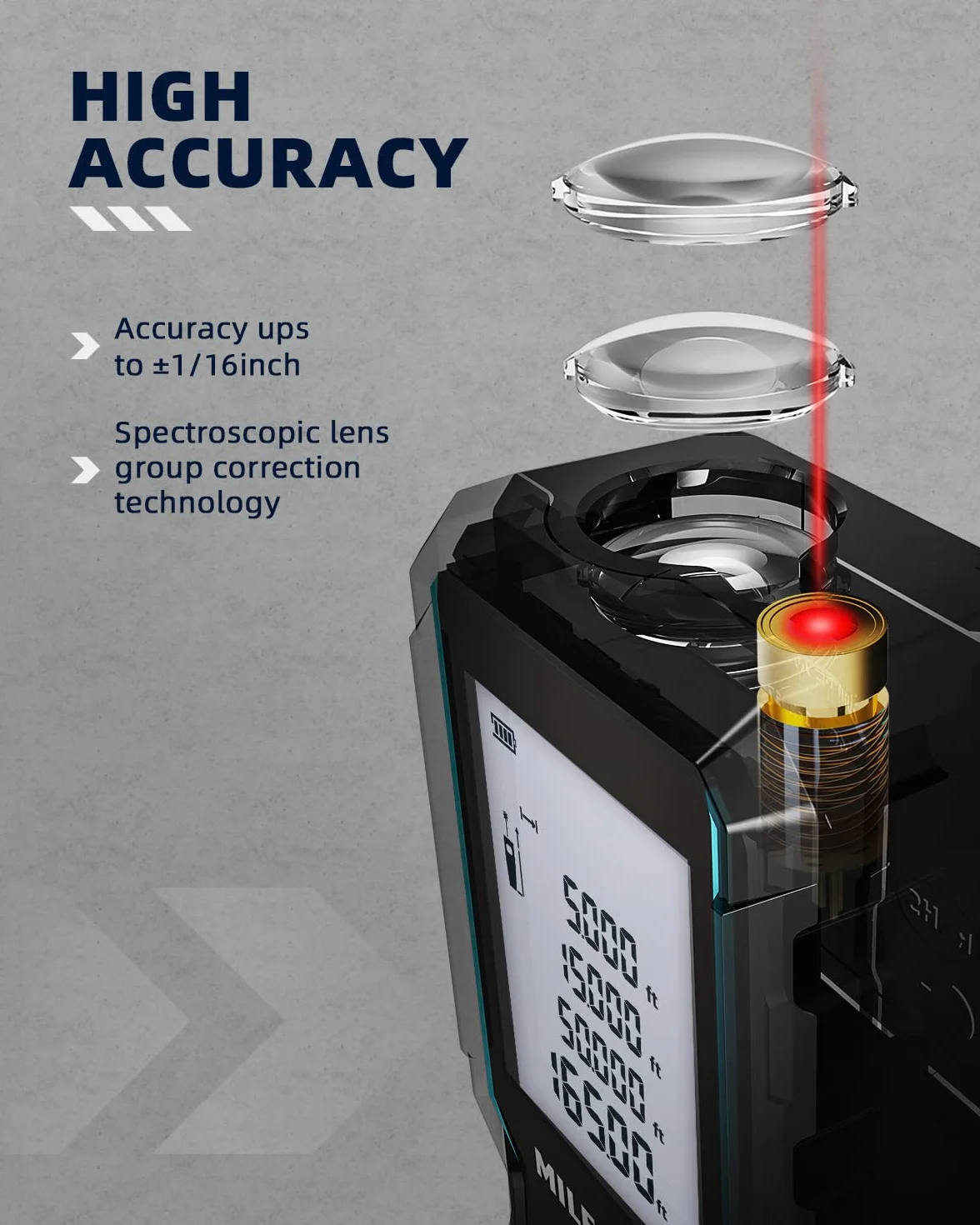 MiLESEEY Dalmierz laserowy D5T-50M 50m dokładność ±2mm podświetlany ekran LCD