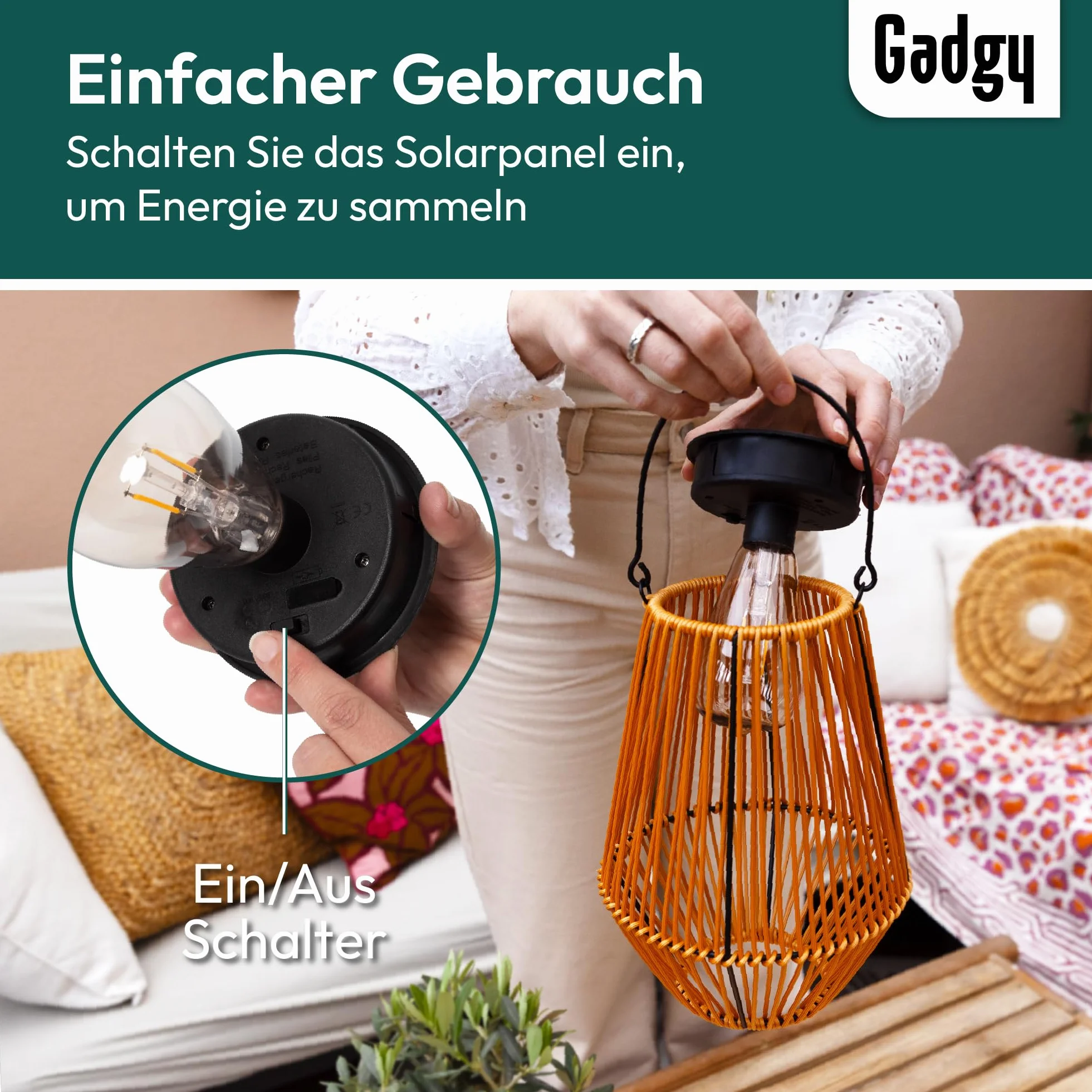 Gadgy Solarlampe für außen Garten - Wasserdichte Solar Leuchte Garten draußen - Solar Laterne für draußen Rattan Optik - Gartenleuchten solar - braun