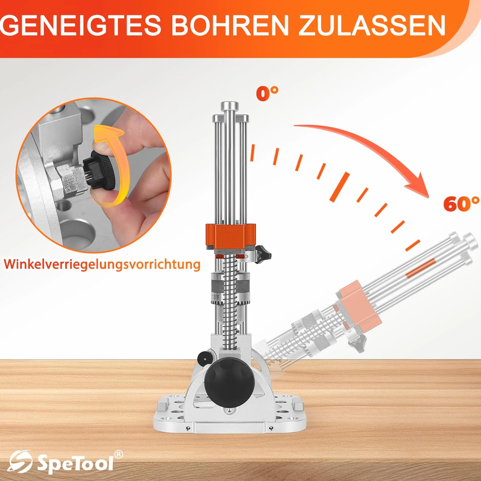 SpeTool Stojak wiertarski regulowany 0-60° z uchwytem 1/2" do wiertarek akumulatorowych