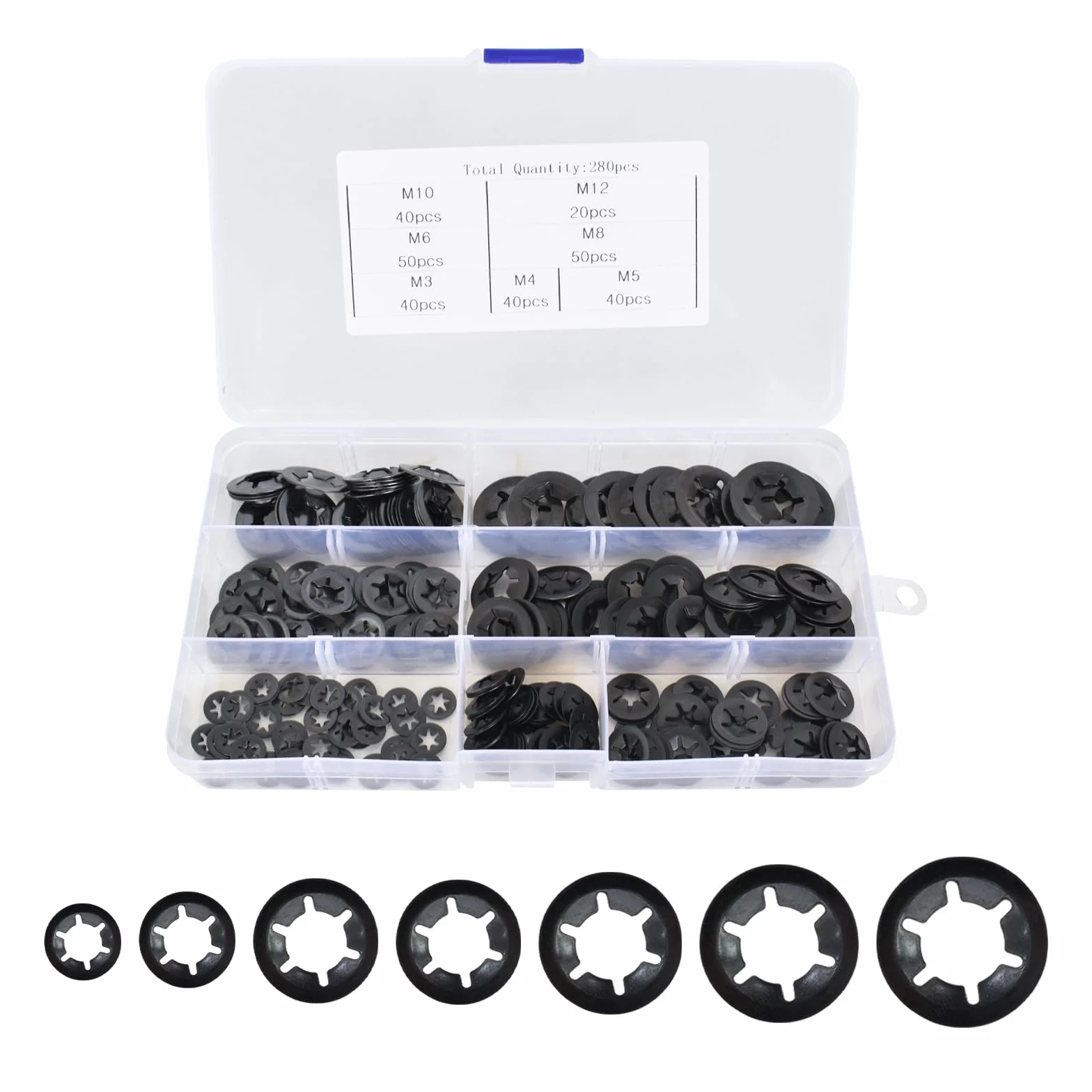 280 sztuk podkładek bezpiecznikowych stal manganowa 65 Starlock M3/M4/M5/M6/M8/M10/M12