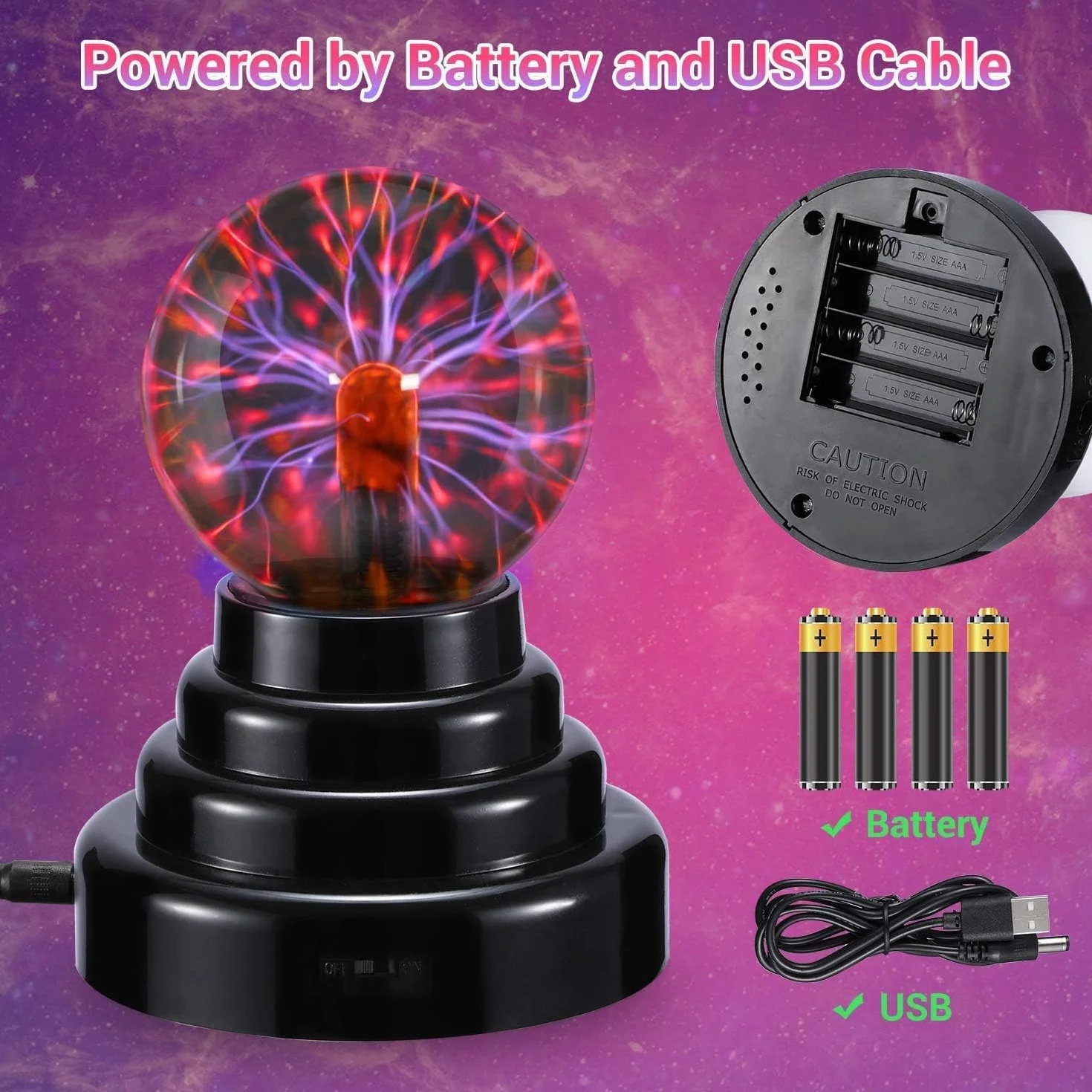 Theefun Kula plazmowa 7,5 cm, lampa plazmowa USB/bateria, wrażliwa na dotyk, efekt błyskowy, zabawka dekoracja dla dzieci