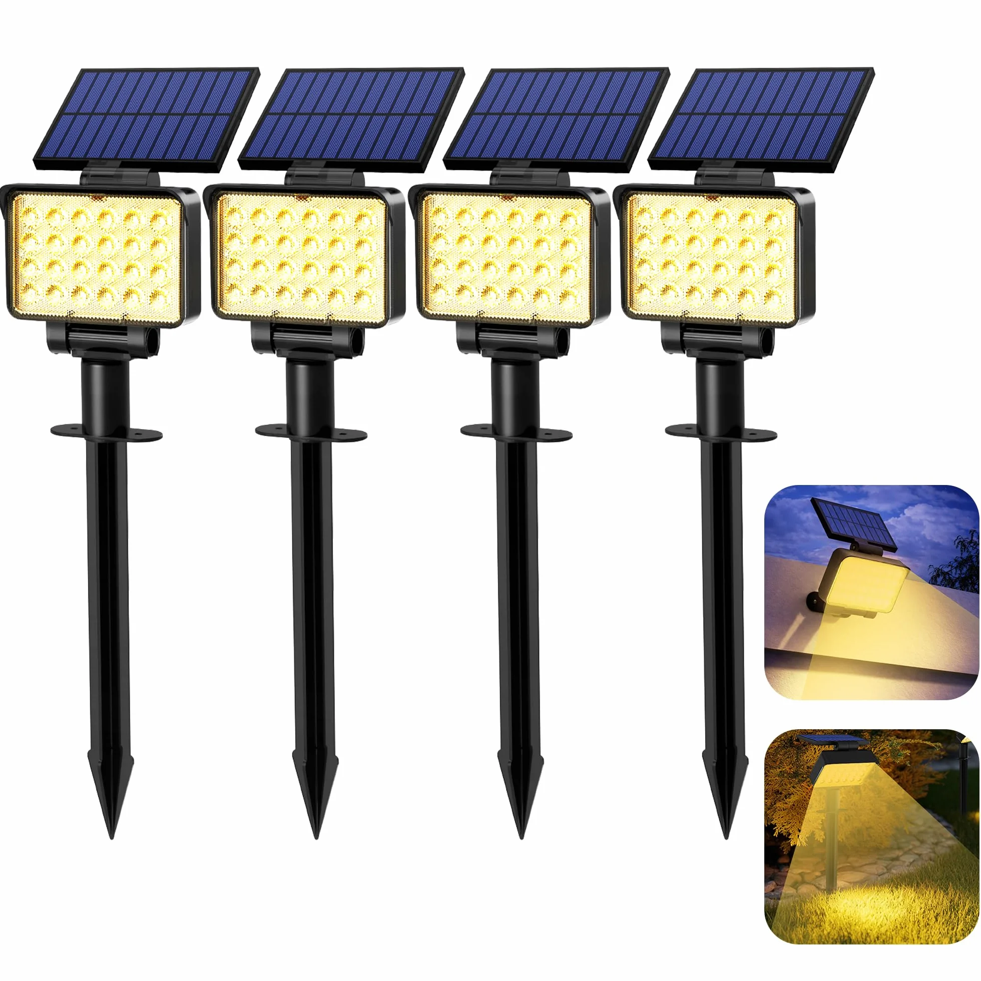 Solpex Solarne oświetlenie punktowe IP65 24 diody LED reflektory zewnętrzne ciepła biel 4 sztuki