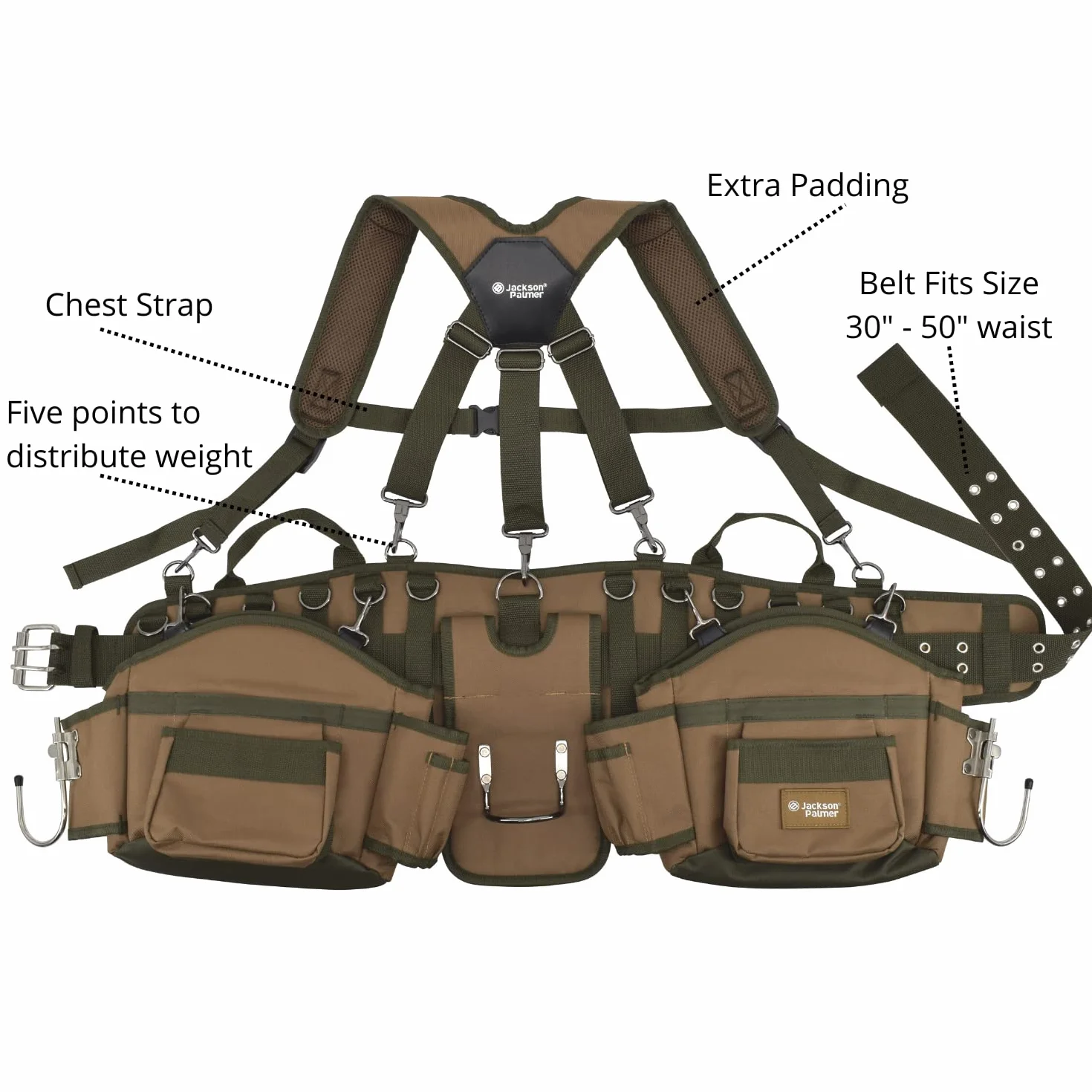 JACKSON PALMER Professional Tool Belt Tan & Green Comfort Rig