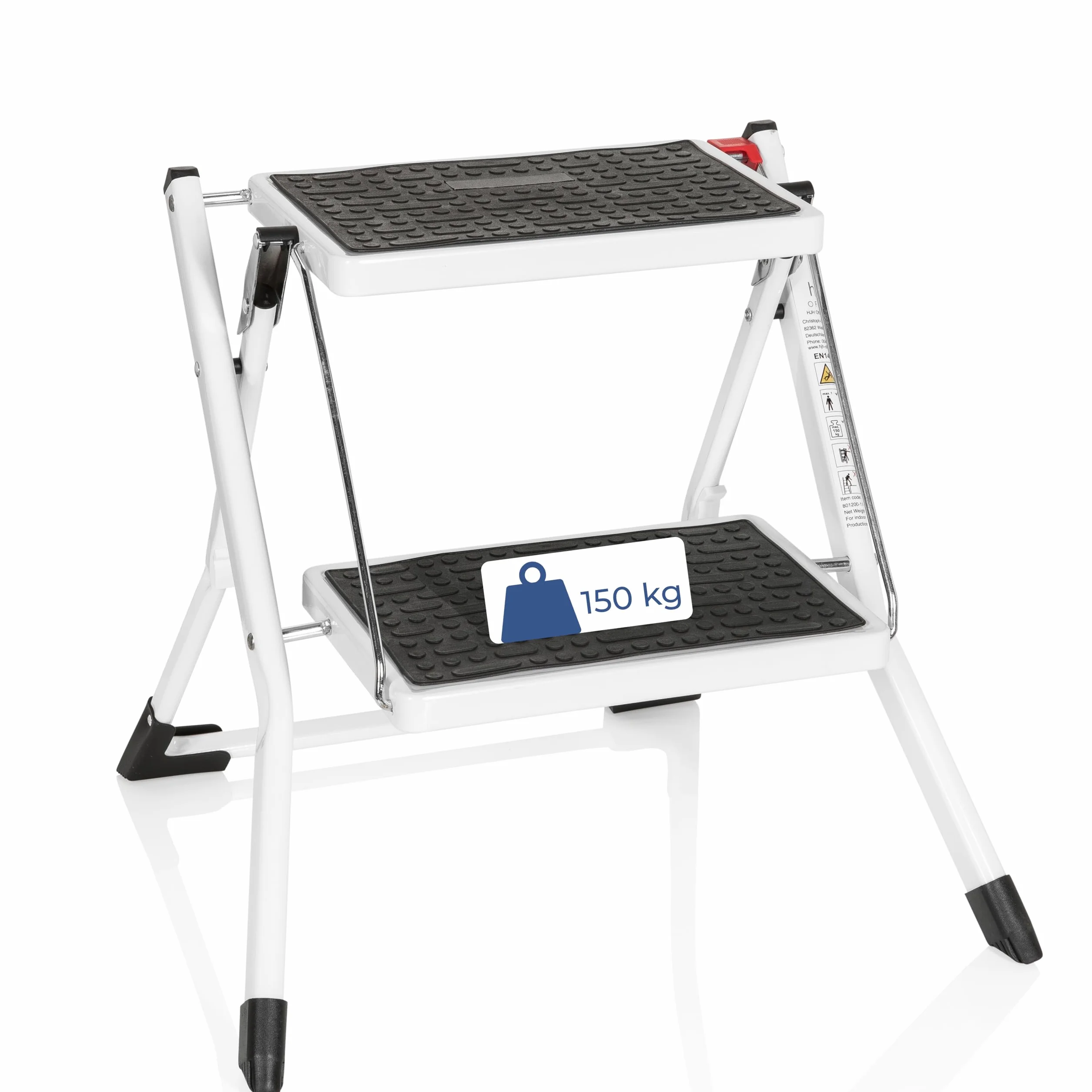 hjh OFFICE 801200 składany stopień 2-stopnie SOLID W1 obciążenie 150 kg biały srebrny