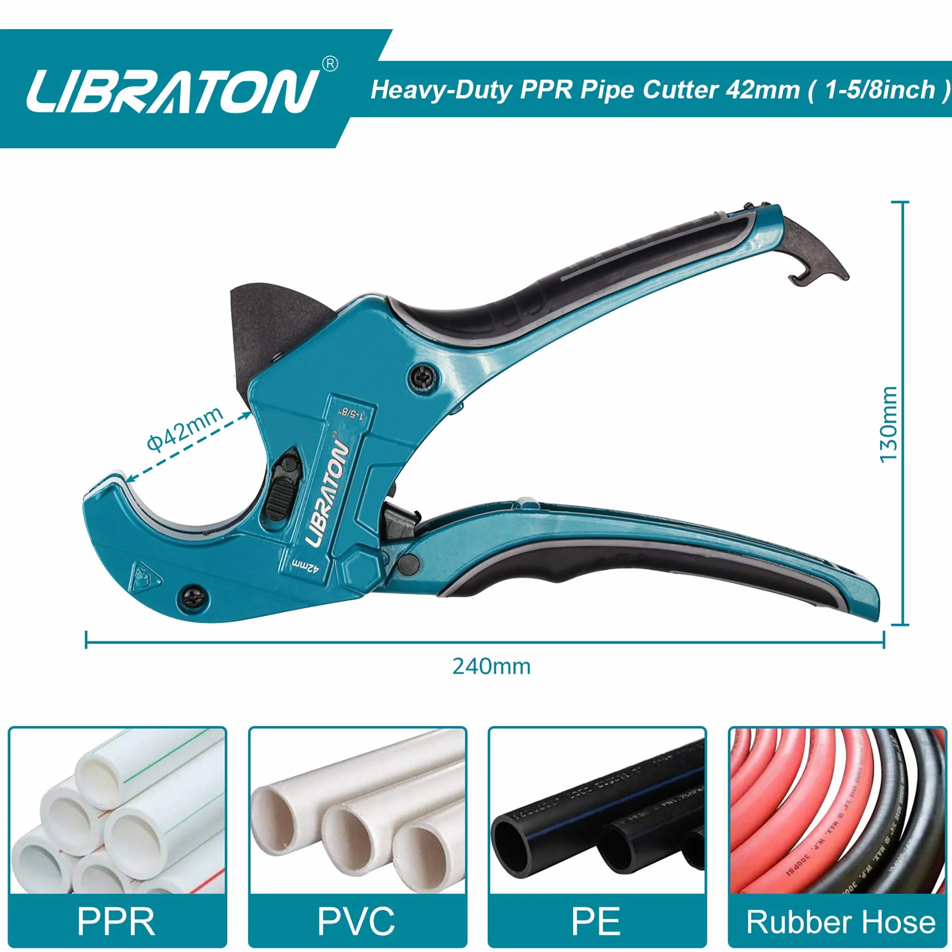 Libraton Obcinak do rur z tworzywa sztucznego 42 mm, frez PVC z wymiennym ostrzem, narzędzie do cięcia rur z napędem zapadkowym