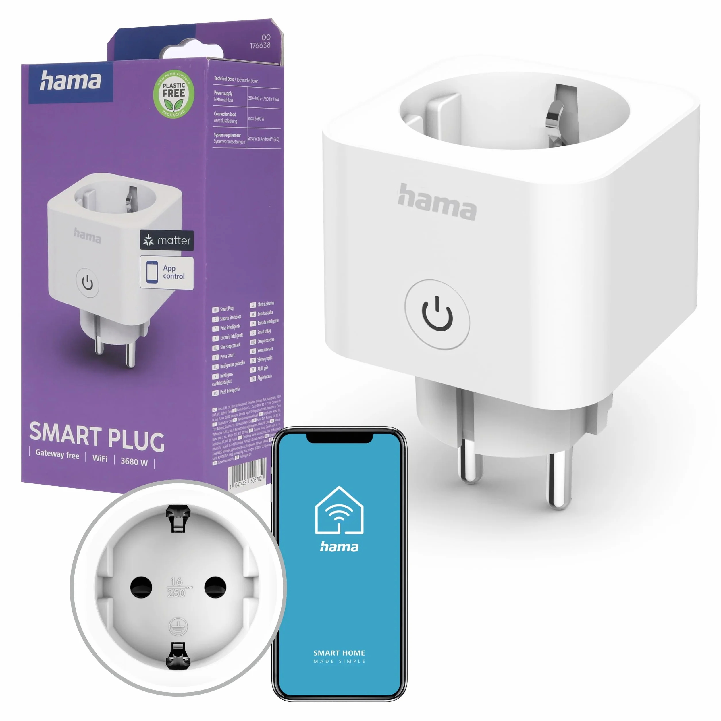 Hama Inteligentne gniazdko WLAN WiFi 3680W IP20 biały