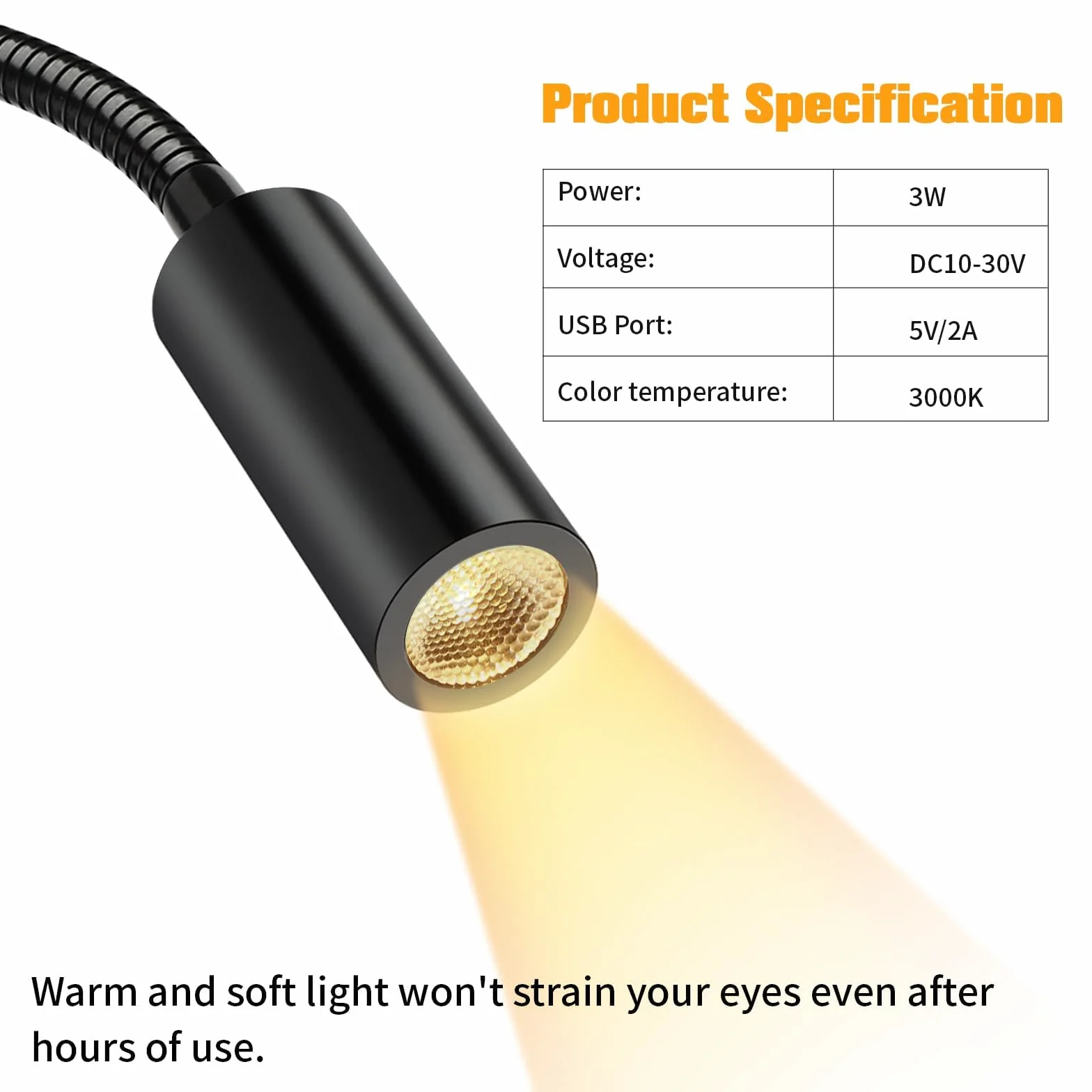 ERWEY lampki do czytania LED 12V kampera elastyczna szyjka łabędzia USB 3000K ciepła biel DC 10-30V czarne