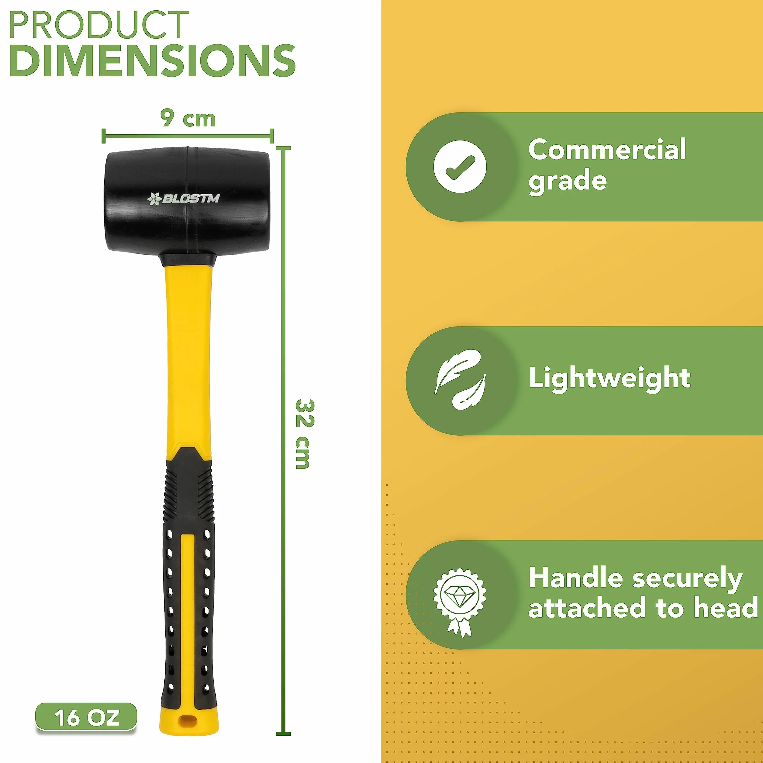 BLOSTM Gumowy młotek 470 ml 32 cm antypoślizgowy uchwyt 473 g