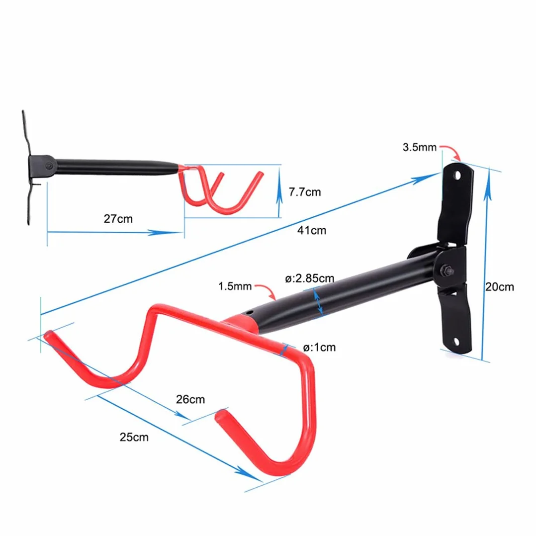 Maclean MC-430 uchwyt ścienny na rower ścienny z 2 hakami poziomy, uchwyt ścienny na rower, maks. obciążenie 30 kg