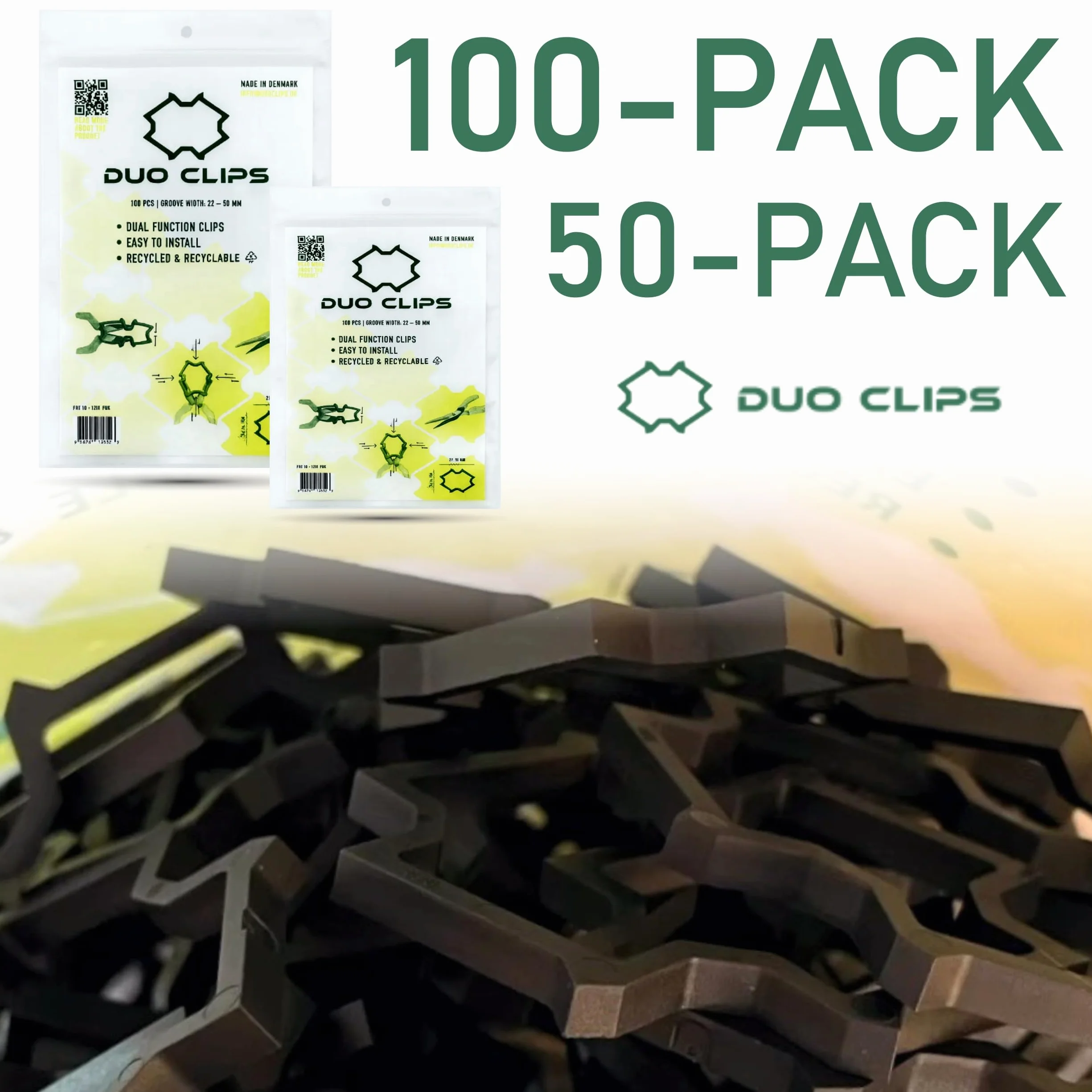 DUO CLIPS Uniwersalny uchwyt na kable 22-50 mm 100 sztuk | Klips do kabli, Mocowanie do kabli, Uchwyt do przewodów i rur (100)