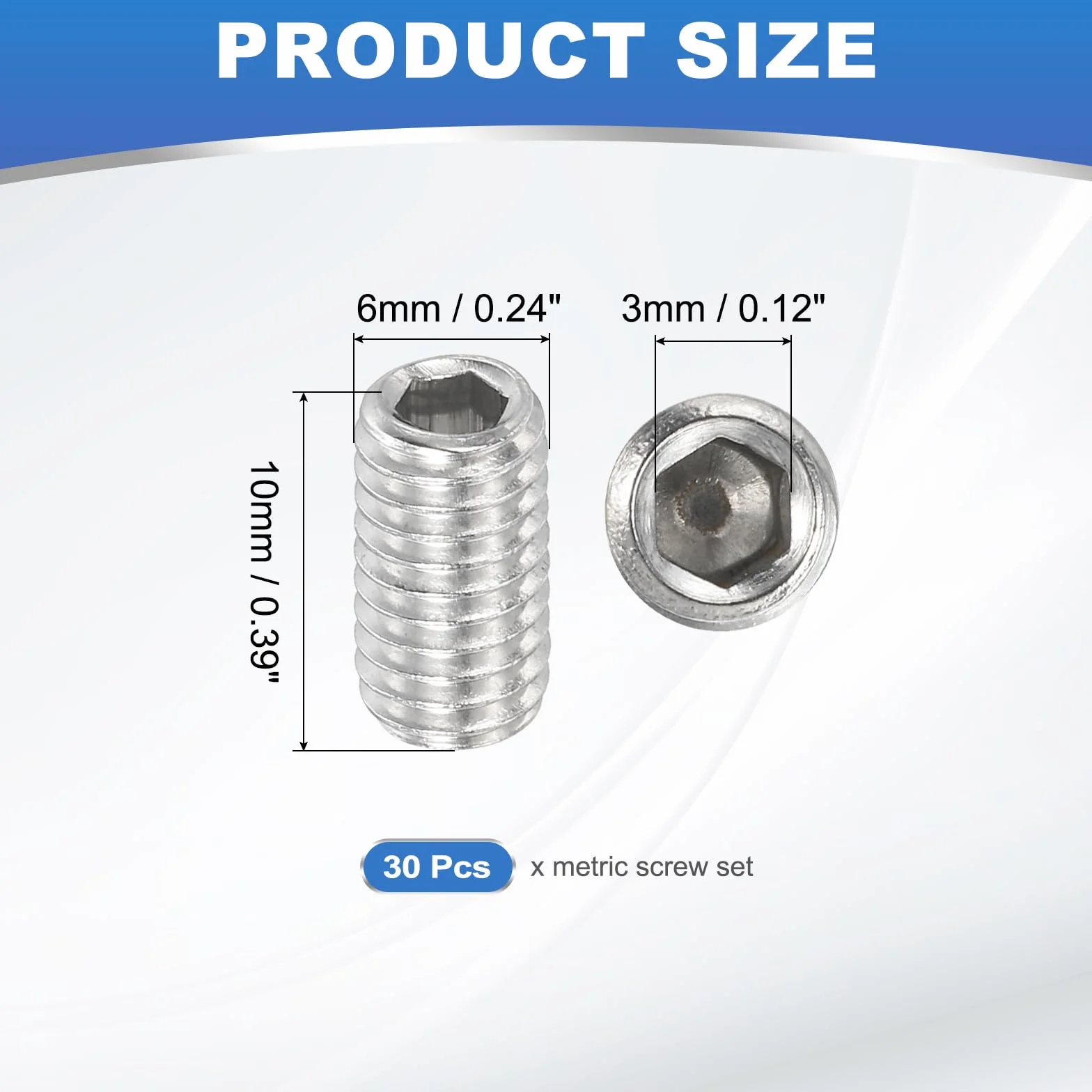 PATIKIL 30 sztuk śrub oczkowych M6 x 10 mm, 304 stal nierdzewna, zestaw śrub sześciokątnych