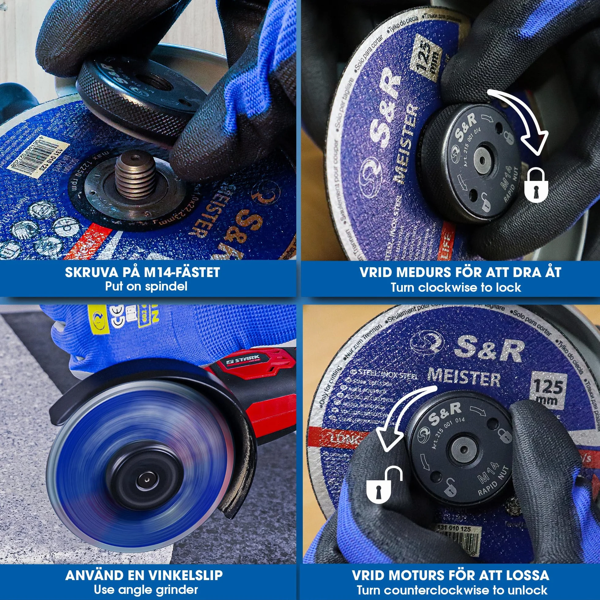 S&R nakrętka szybkomocująca M14 do szlifierek kątowych AEG, Black & Decker, Dewalt, Flex, Hitachi, Metabo, Makita