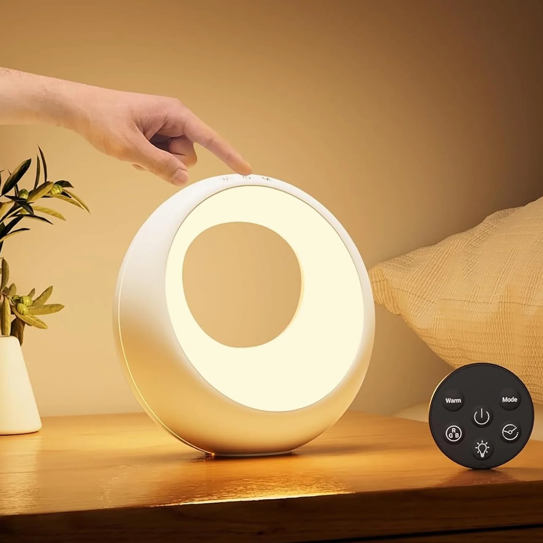 Bonsery Lampka nocna dotykowa, ściemniana, okrągła, z pilotem zdalnego sterowania, lampa stołowa LED, bezprzewodowa, ze zmianą kolorów RGB, lampka nocna dla dzieci z timerem i pamięcią, do dekoracji
