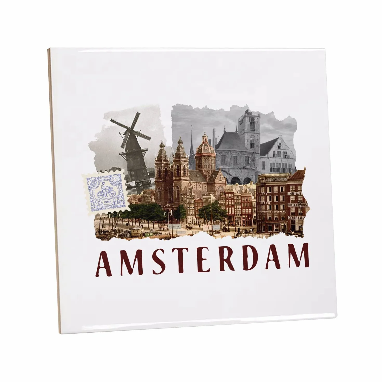 Fantastyczna Ceramiczna Płytka Dekoracyjna 10,8 x 10,8 cm - Amsterdam Kolaż