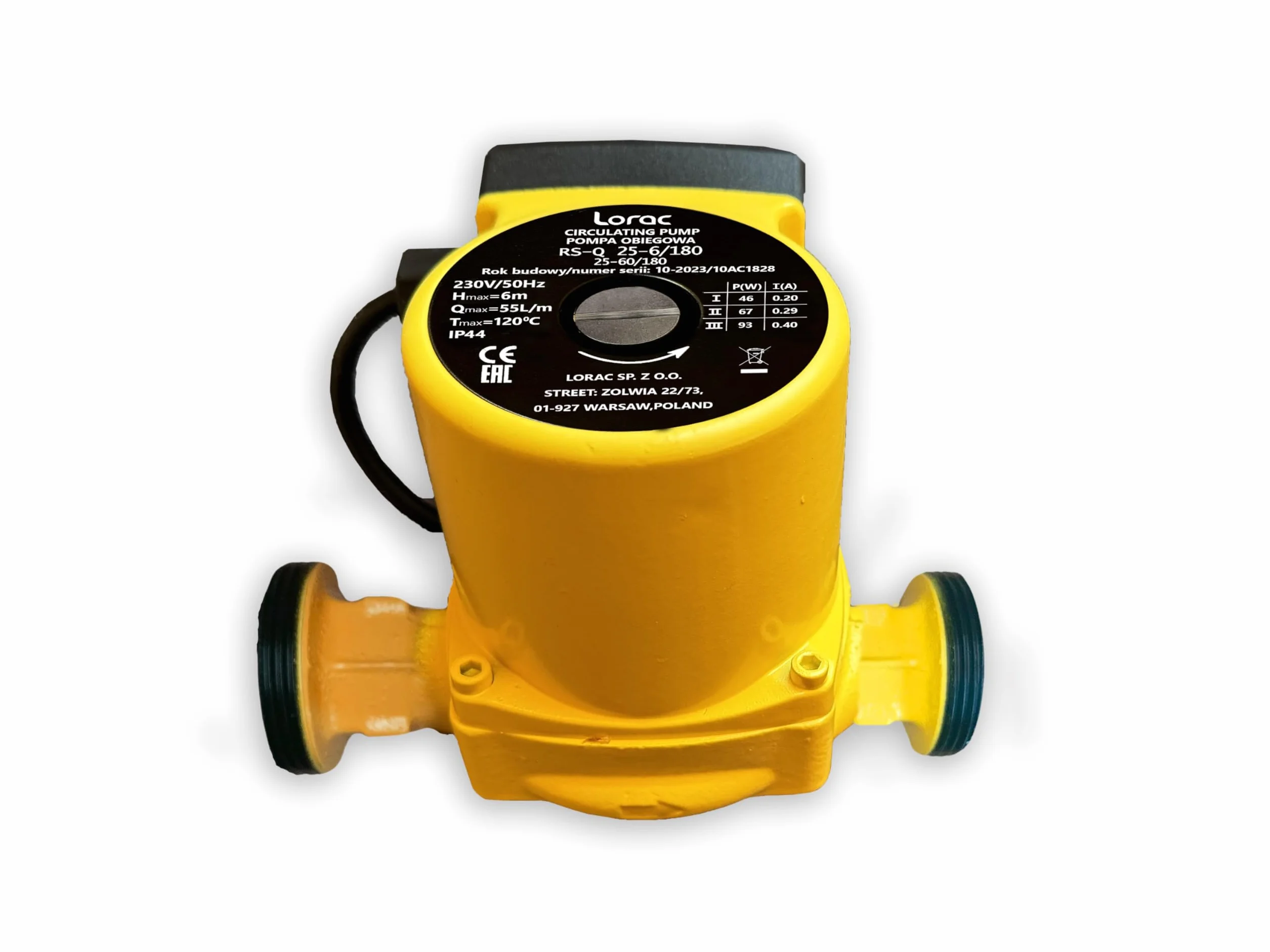 LORAC Pompa Obiegowa RS-Q 25-6/180 25-60/180 Cyrkulacyjna Grzewcza 1" 46-93 W 6 m 120°C 3,6 m³/h
