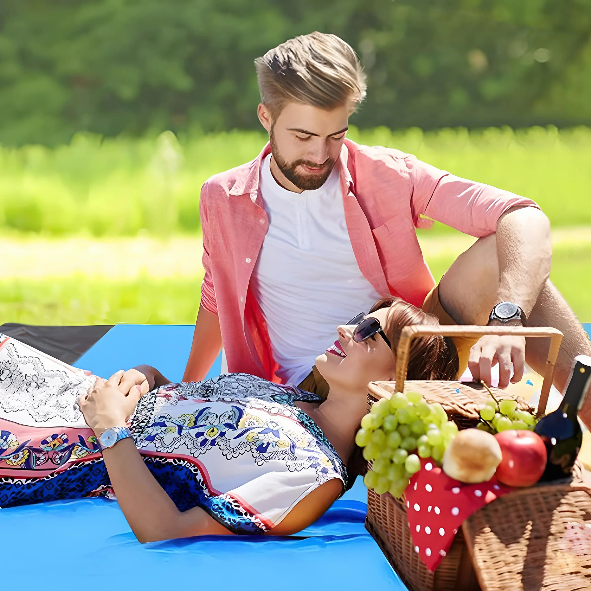 Retoo Koc plażowy, odporny na piasek, wodoszczelny koc piknikowy 210 x 200 cm, do podróży, na kemping, urlop na plaży, odporny na piasek, przenośny koc na plażę, ultralekki, kompaktowy,