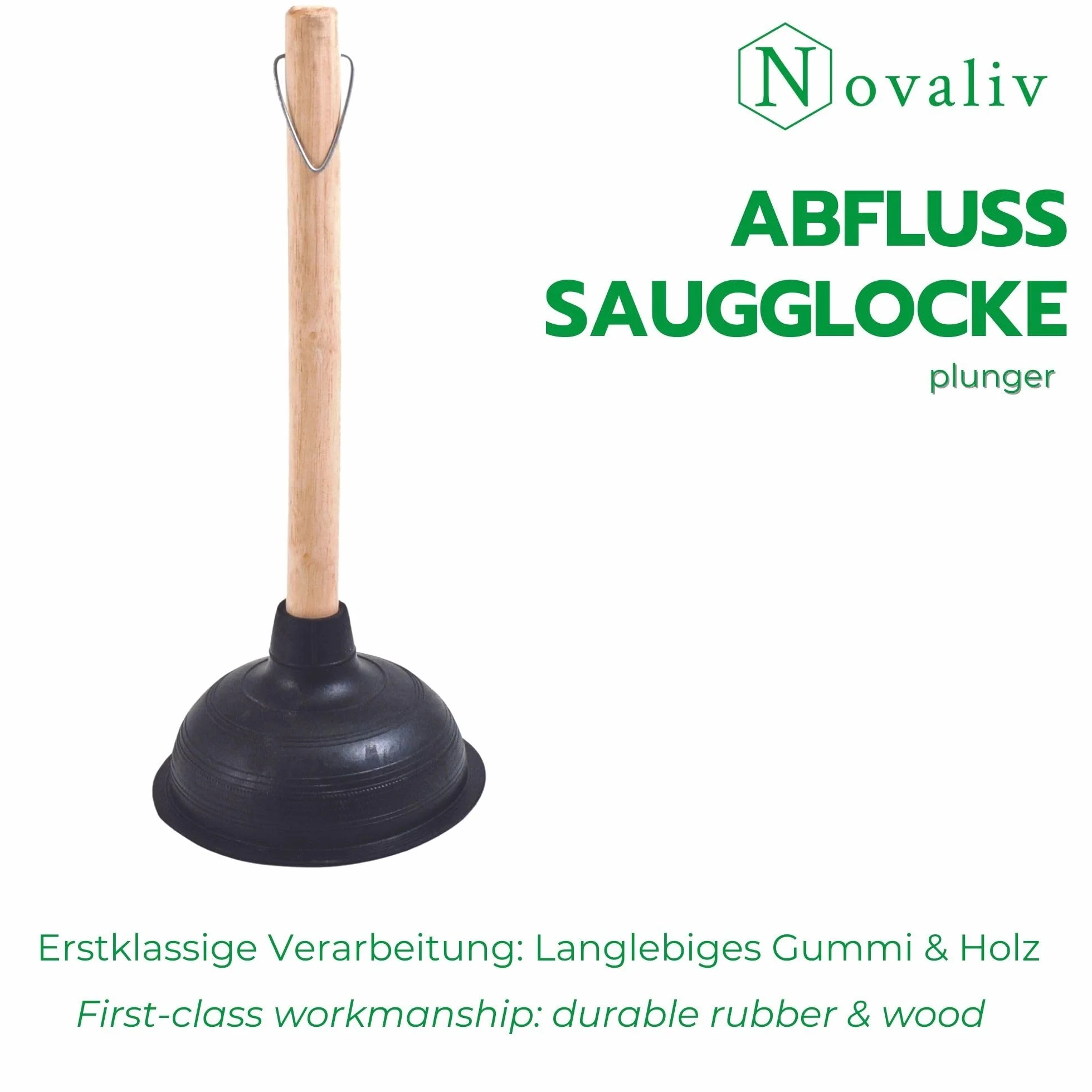 Novaliv Przepychacz do zlewu 140 mm z drewnianą rękojeścią do toalety WC