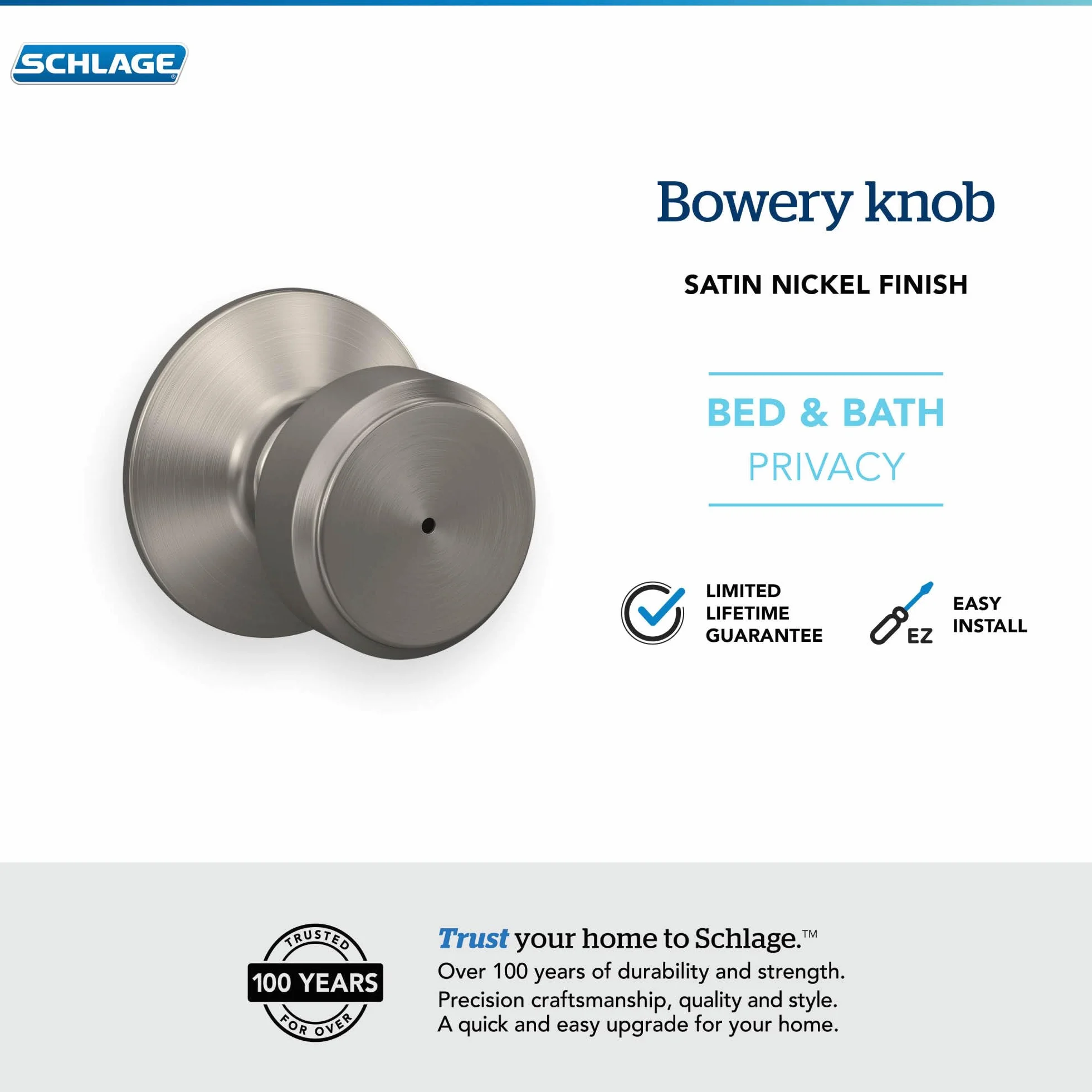 Schlage Bowery Entrance Lock knob, F40 BWE 619