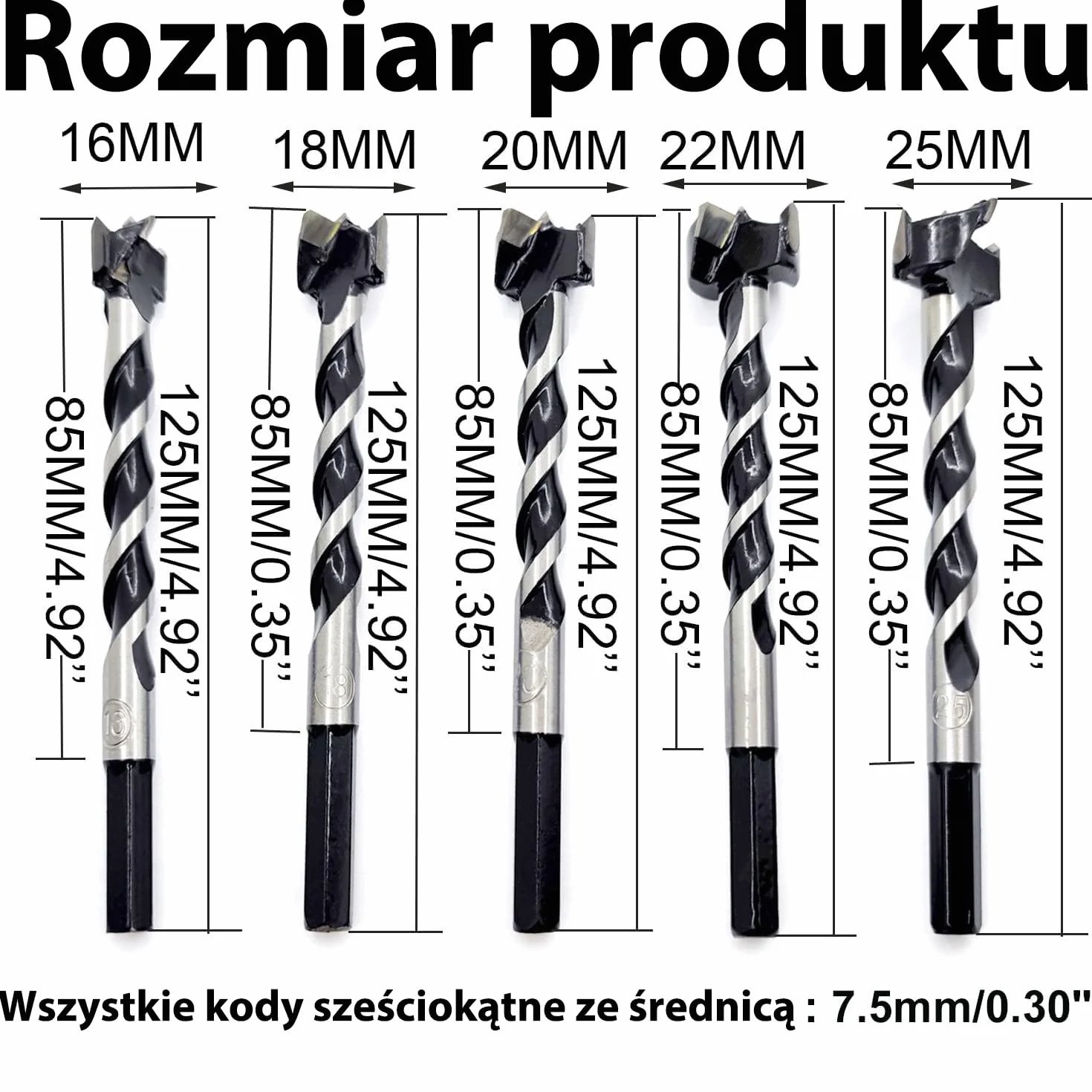 Wiertła Forstner 16-25 mm węglik wolframu do drewna wydłużona końcówka
