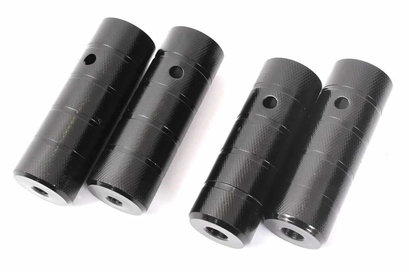 KHEbikes BMX Axle Pegs podnóżki 2 x 10 mm 3/8" cala i 2 x 14 mm gwint czarny, 4 sztuki