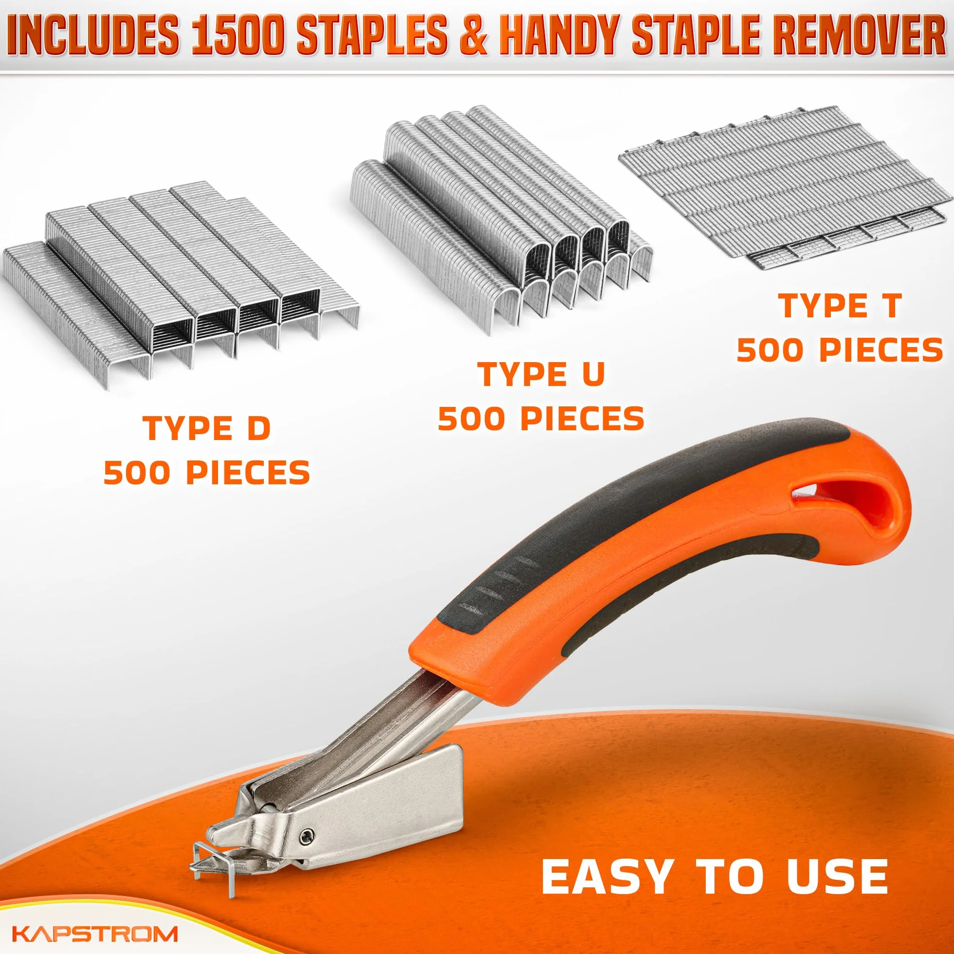 5-in-1 Heavy-Duty Staple Gun Set with 1500 Staples for Woodworking Upholstery Crafts