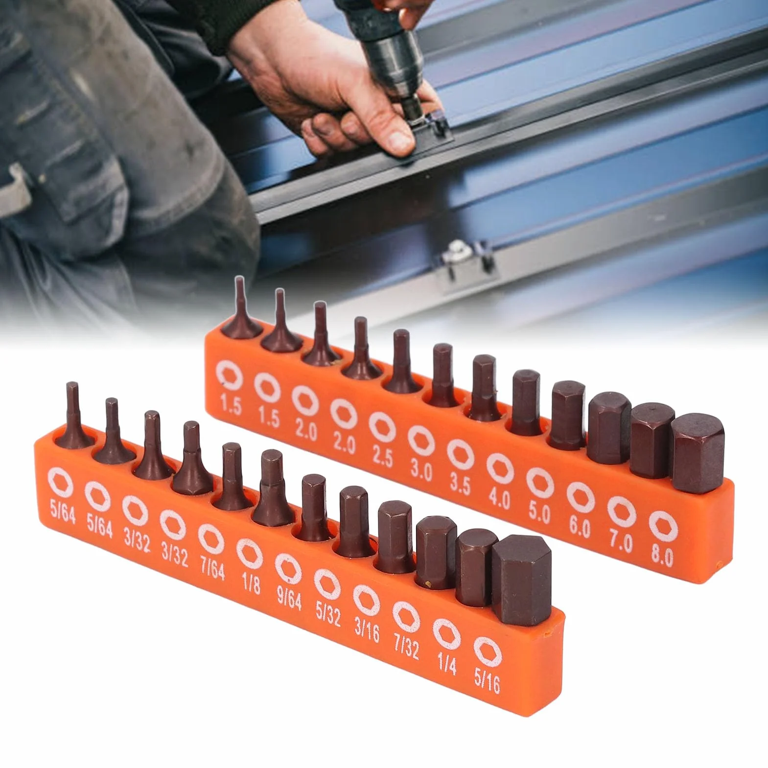 24-częściowy zestaw bitów sześciokątnych S 2 stal stopowa 1/4" 1,5-8 mm 5/64-5/16" klasy przemysłowej