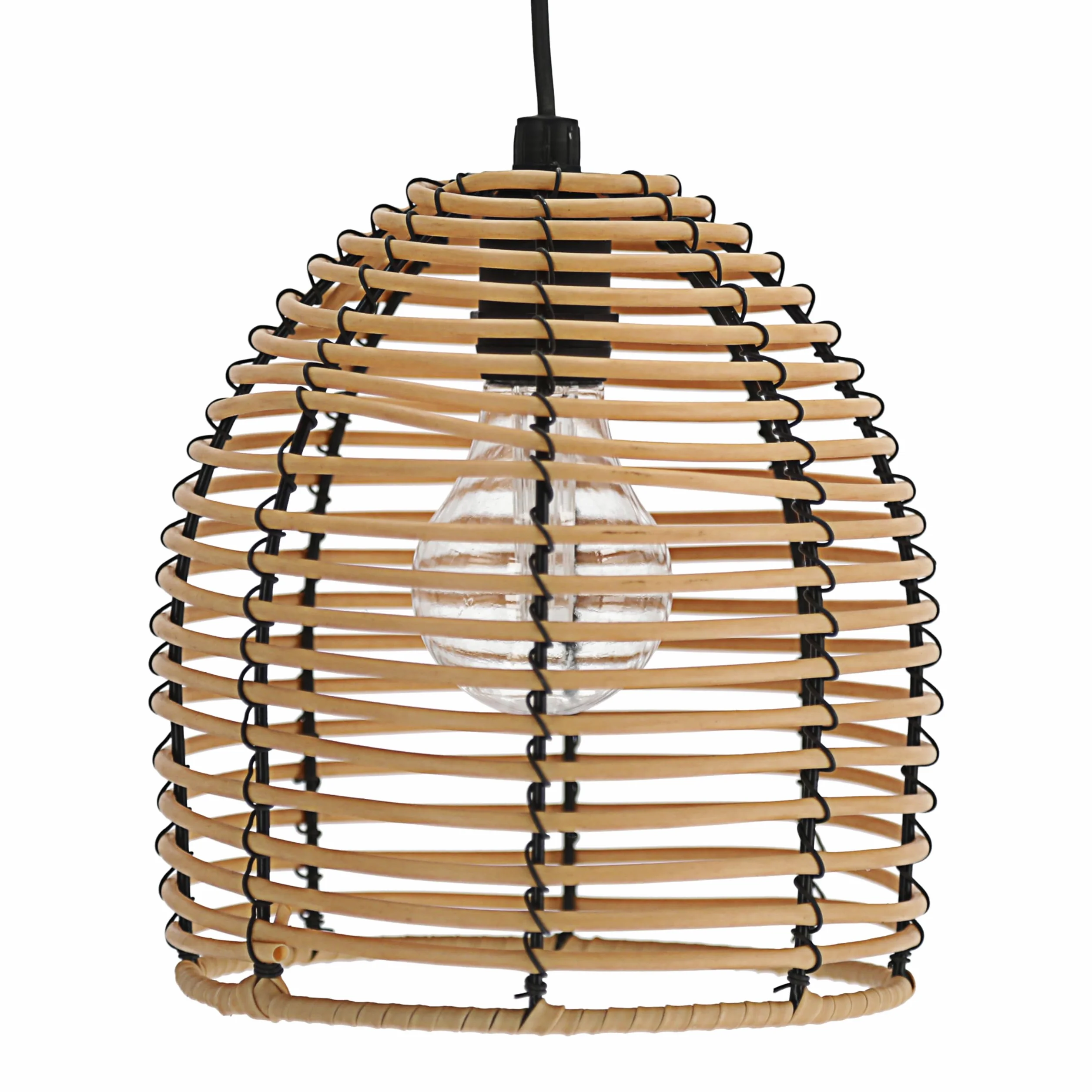 Lampa rattanowa LED, zasilana bateriami, 16 x 18 x 16 cm, ciepła biel, przewód zasilający 80 cm, lampa wisząca z funkcją timera, nadaje się do użytku na zewnątrz