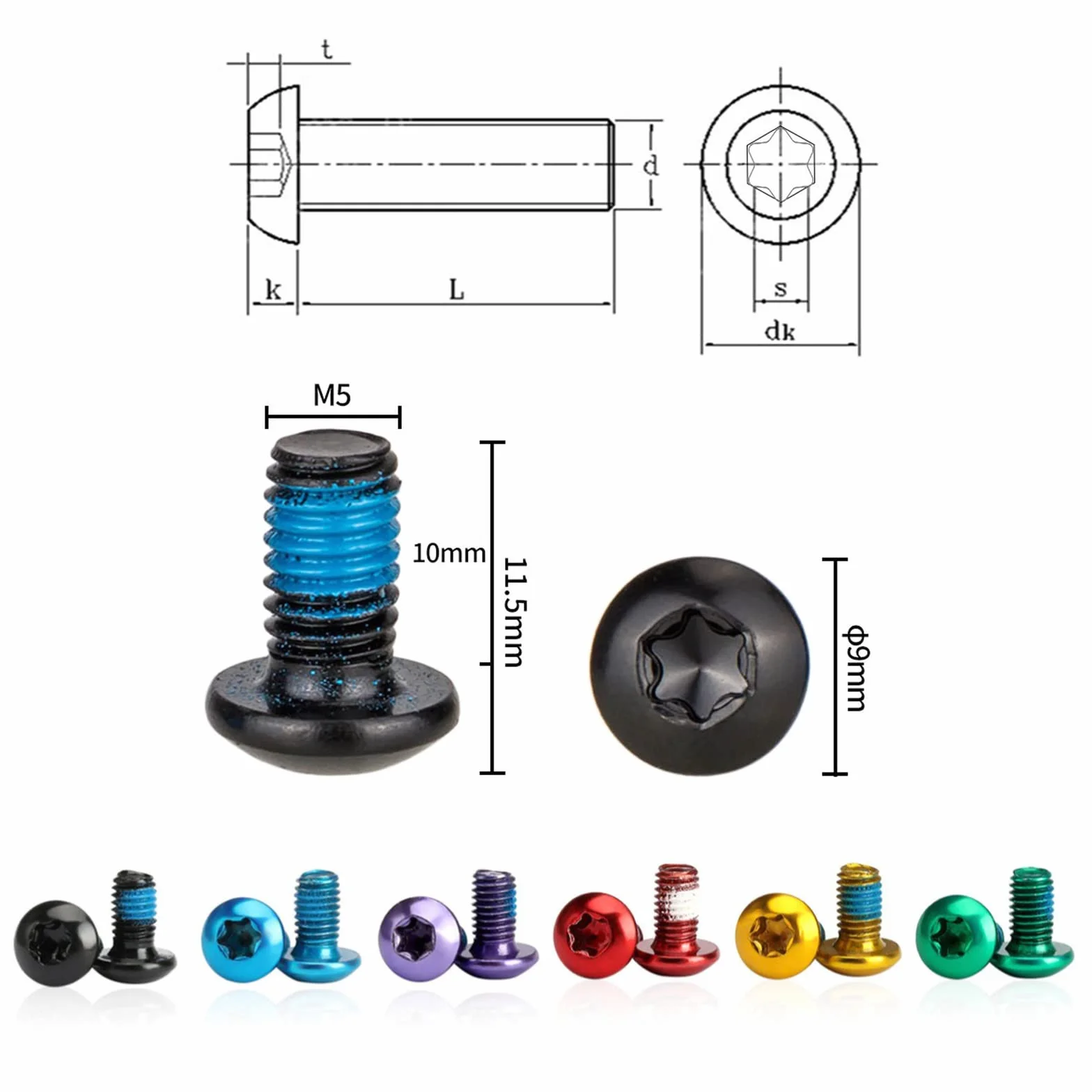 śruby do tarcz hamulcowych do roweru, 12 sztuk M5 x 10 mm Eloksowane śruby do tarcz hamulcowych rowerowych, śruba T25 do tarczy rowerowej dla MTB, roweru szosowego, roweru górskiego (czarne)
