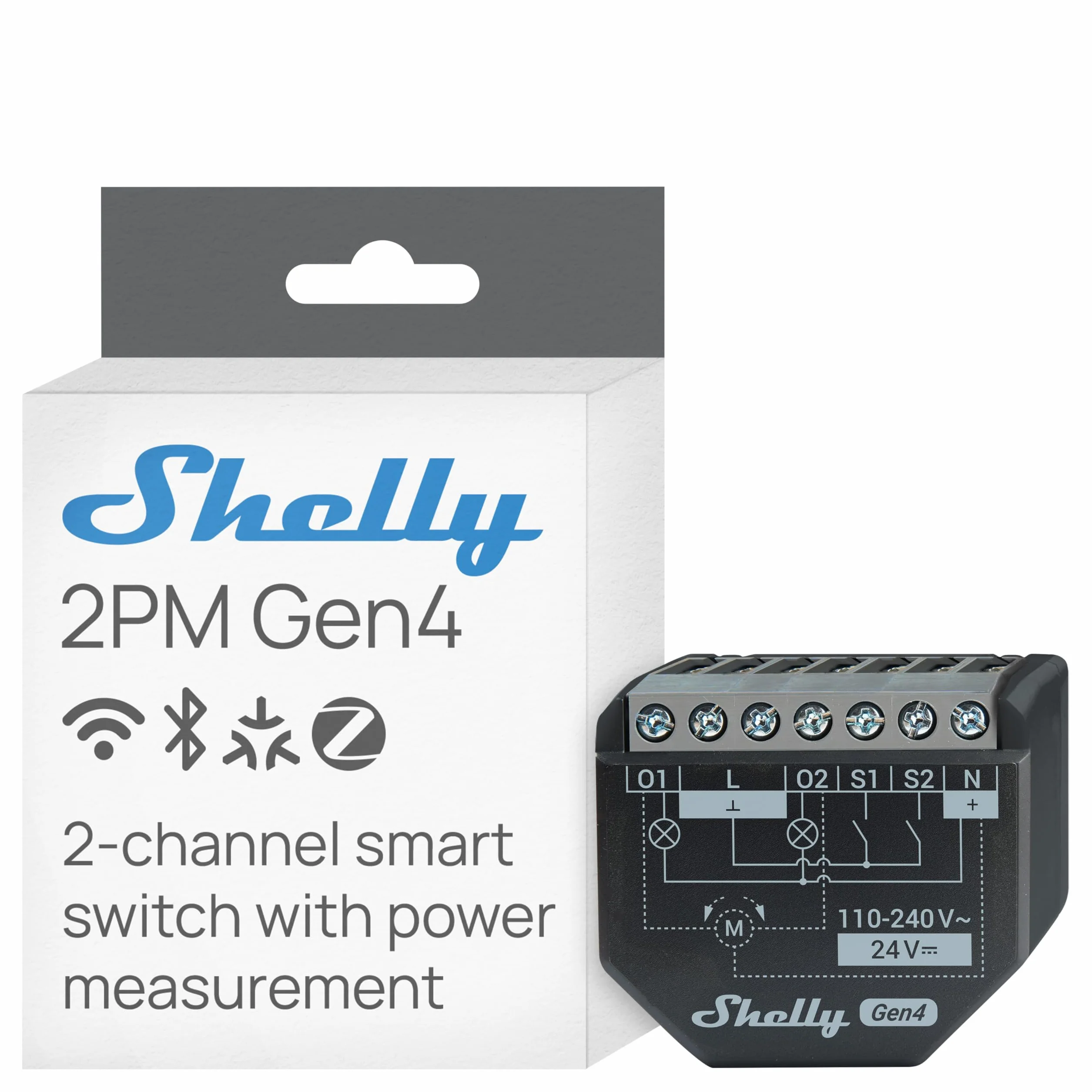 Shelly 2PM Gen4, inteligentny przełącznik przekaźnikowy zasilany Wi-Fi, 2 kanały, 16 A, pomiar mocy, przełącznik rolety, automatyka domowa, zdalne sterowanie, nie wymaga koncentratora, Alexa, HomeKit
