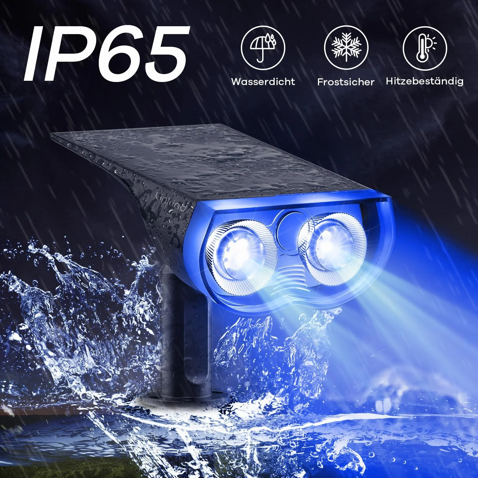 Linkind Solarny reflektor zewnętrzny LED RGB IP67 wodoodporna lampa ścienna 2-pak