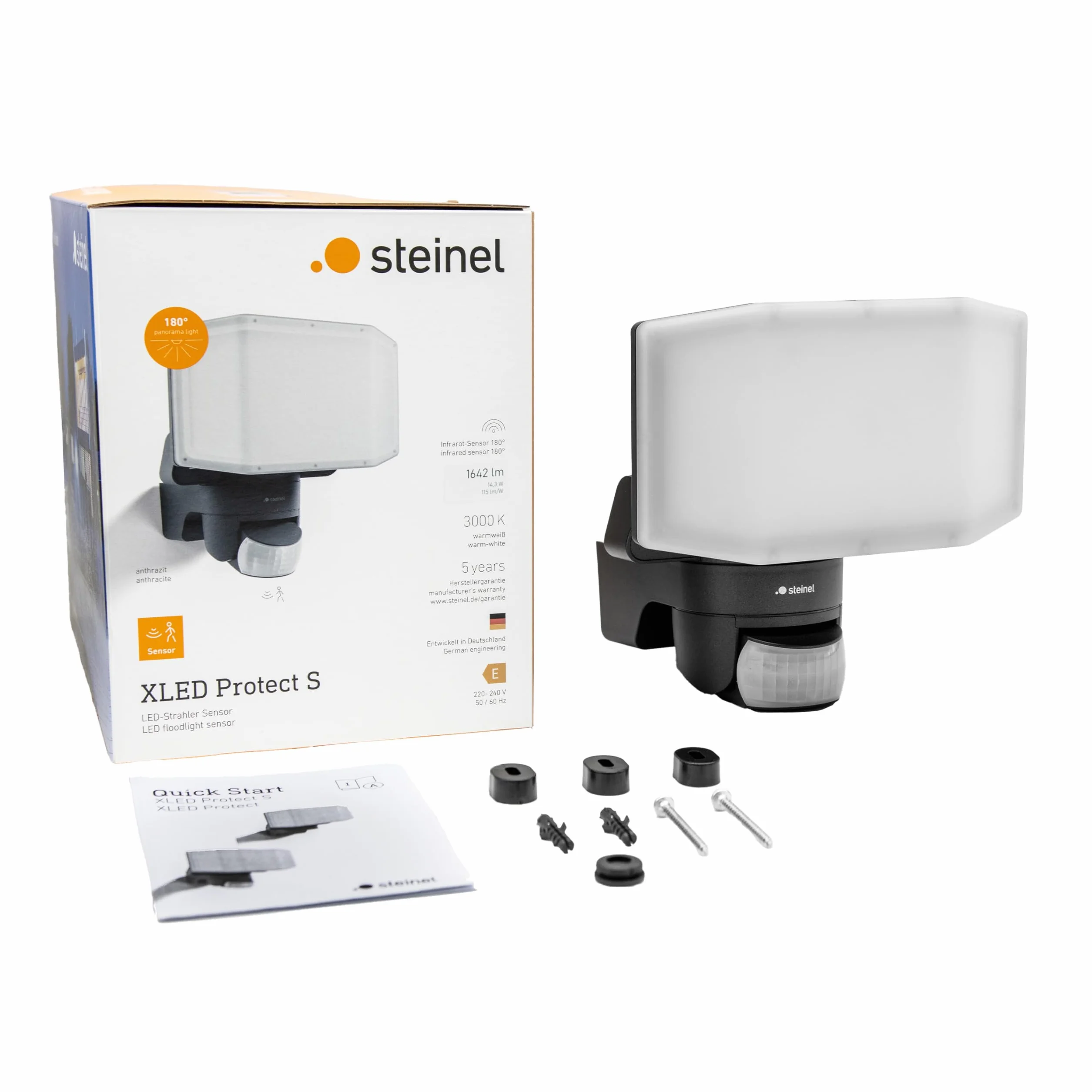Steinel XLED Protect S antracyt, czujnik ruchu 180°, 3000 K ciepła biel, 14,3 W, IP54, do garaży, ogrodów itp.