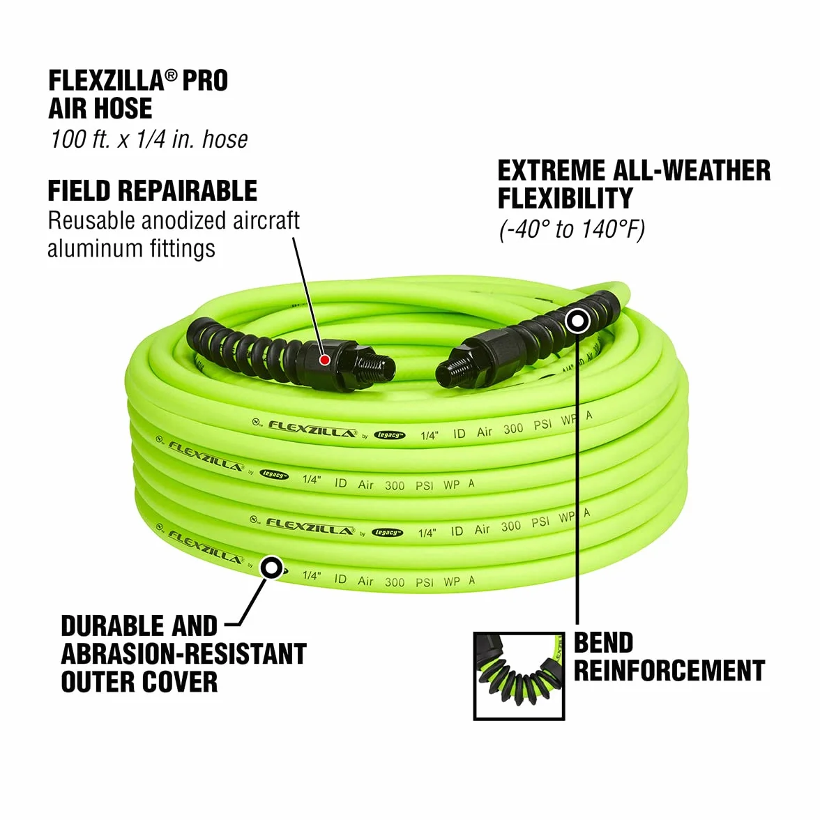 Flexzilla HFZP14100YW2 Pro wąż powietrza 25 cm 1/4 cala MNPT armatury