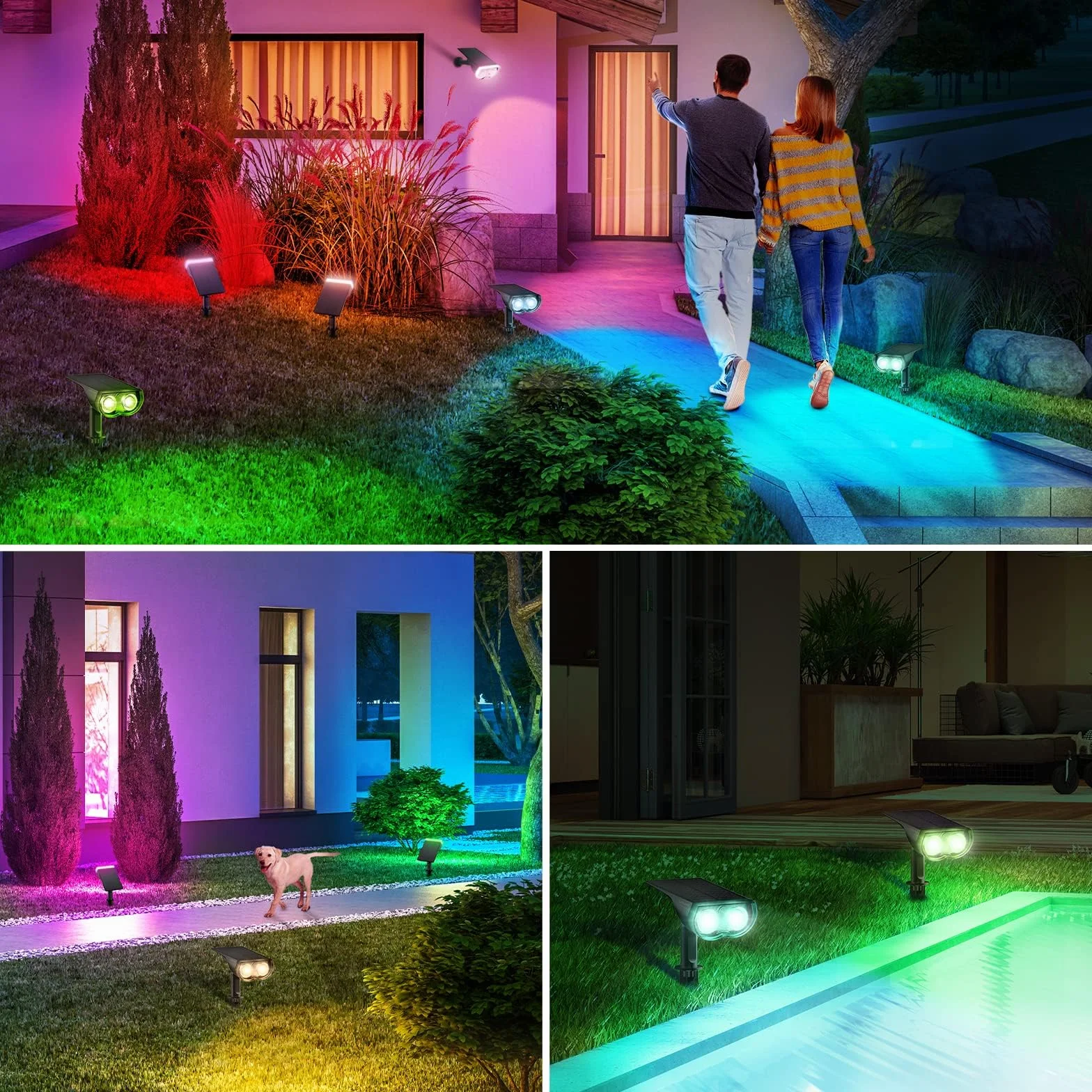 Linkind Solarny reflektor zewnętrzny LED RGB IP67 wodoodporna lampa ścienna 2-pak