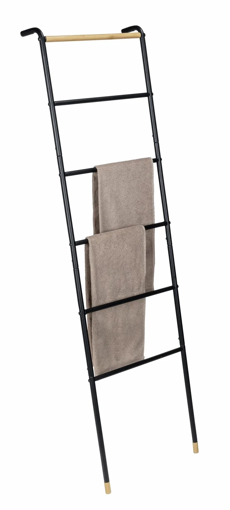 WENKO Drabina Loft 6 Szczebli na Ręczniki, Metalowa Rama, Bambus FSC, 43 x 156 x 10 cm, Czarna/Naturalna