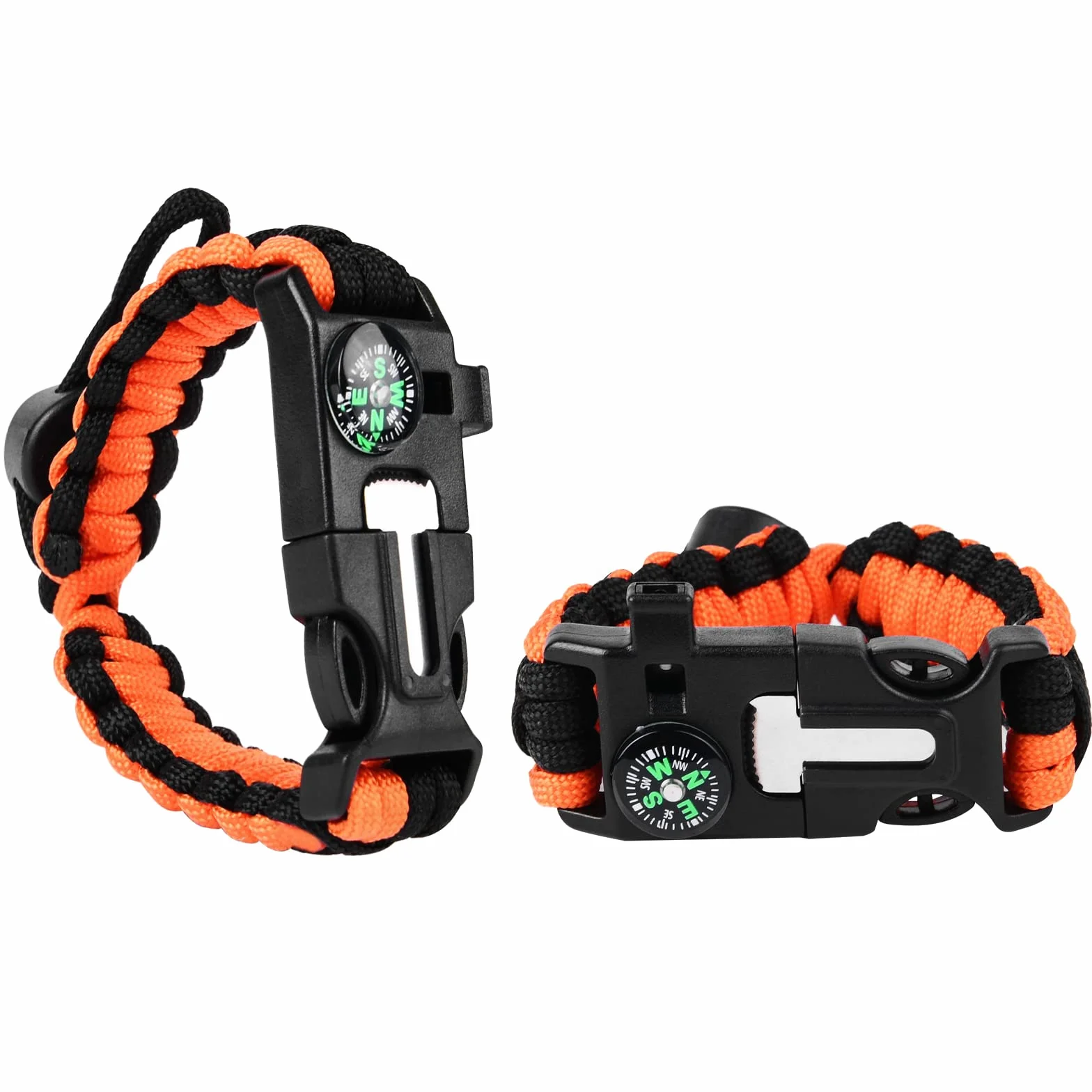 Flintronic Paracord zestaw bransoletek survivalowych 5 w 1, krzesiwo z krzesiwa i stali + gwizdek 100 dB + kompas podstawowy + mini piła + wodoszczelna linka Paracord w jakości wojskowej