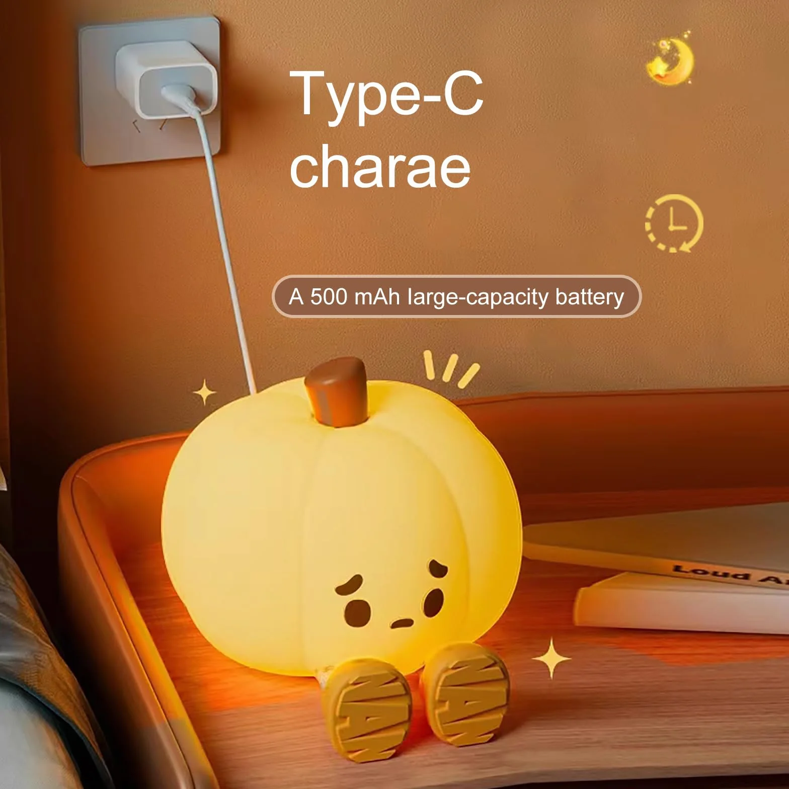 Brisun Krzemowe Światło Nocne dla Dzieci, Dyniowa Lampa Nocna, USB, Ściemnialny, Przenośny