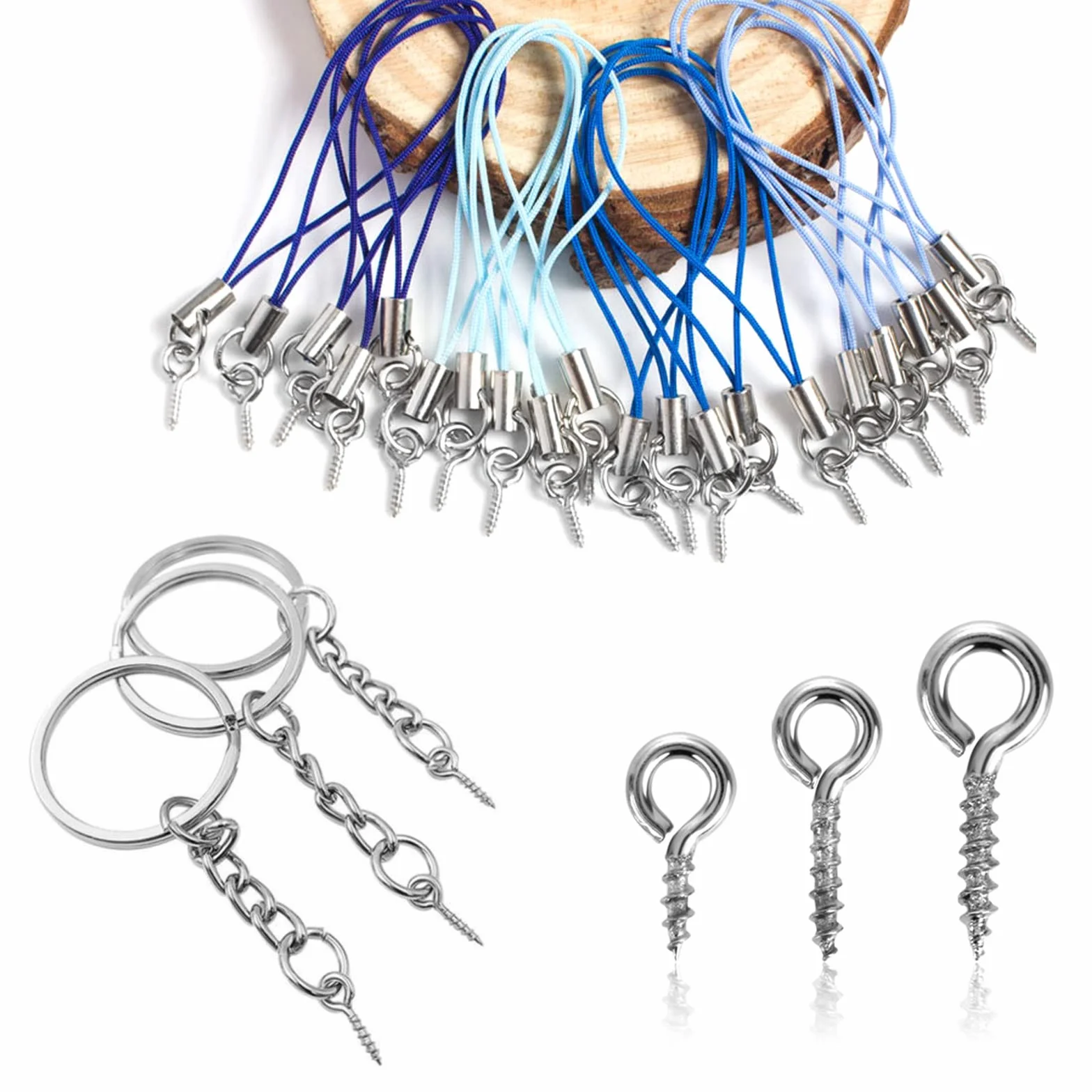 Śruby oczkowe ze stali nierdzewnej 300 sztuk, do drewna DIY biżuteria meble (12, 10, 8 mm)
