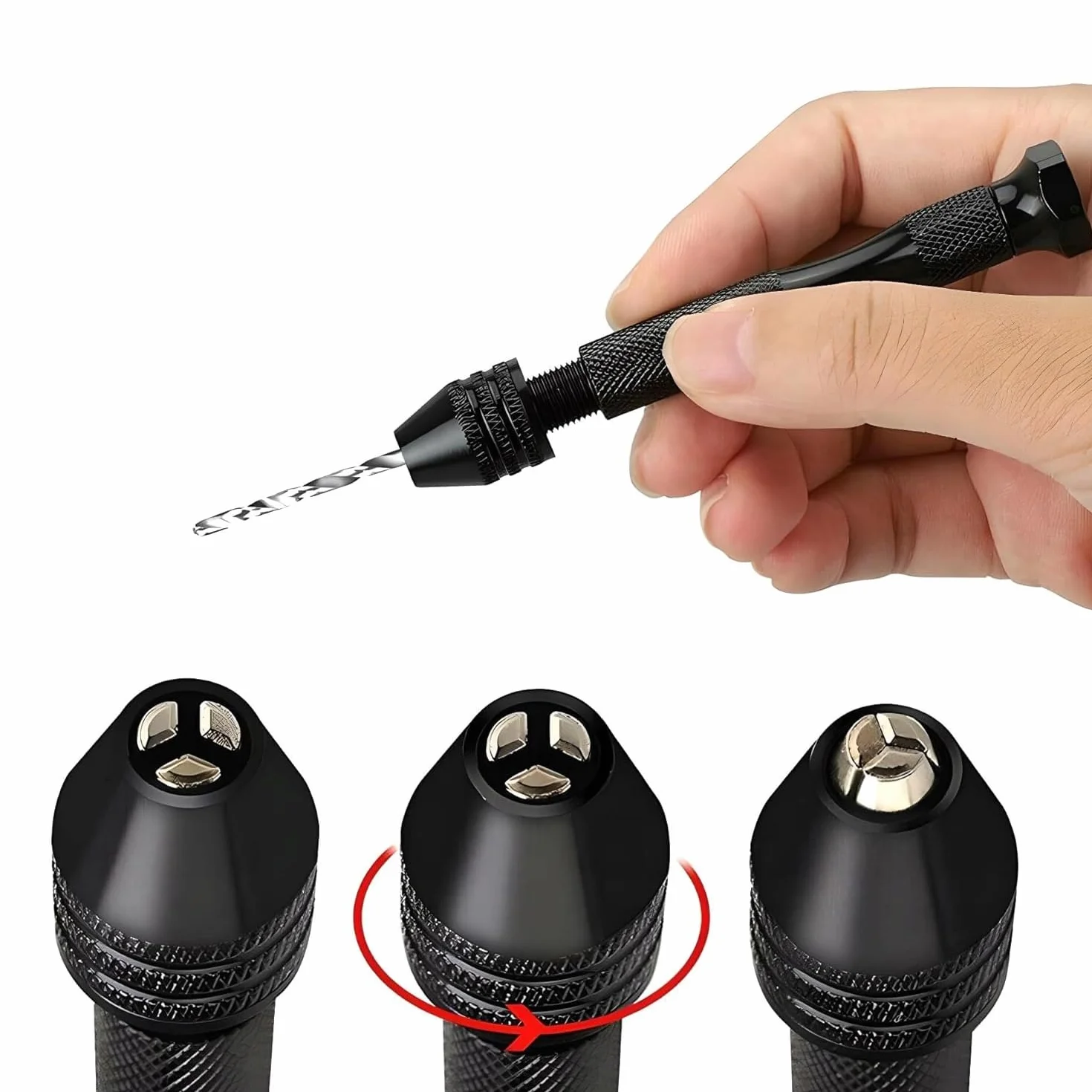 Mini wiertarka ręczna HSS 0,5-3 mm 25 wierteł antypoślizgowy korpus uchwyt 3 szczęki DIY