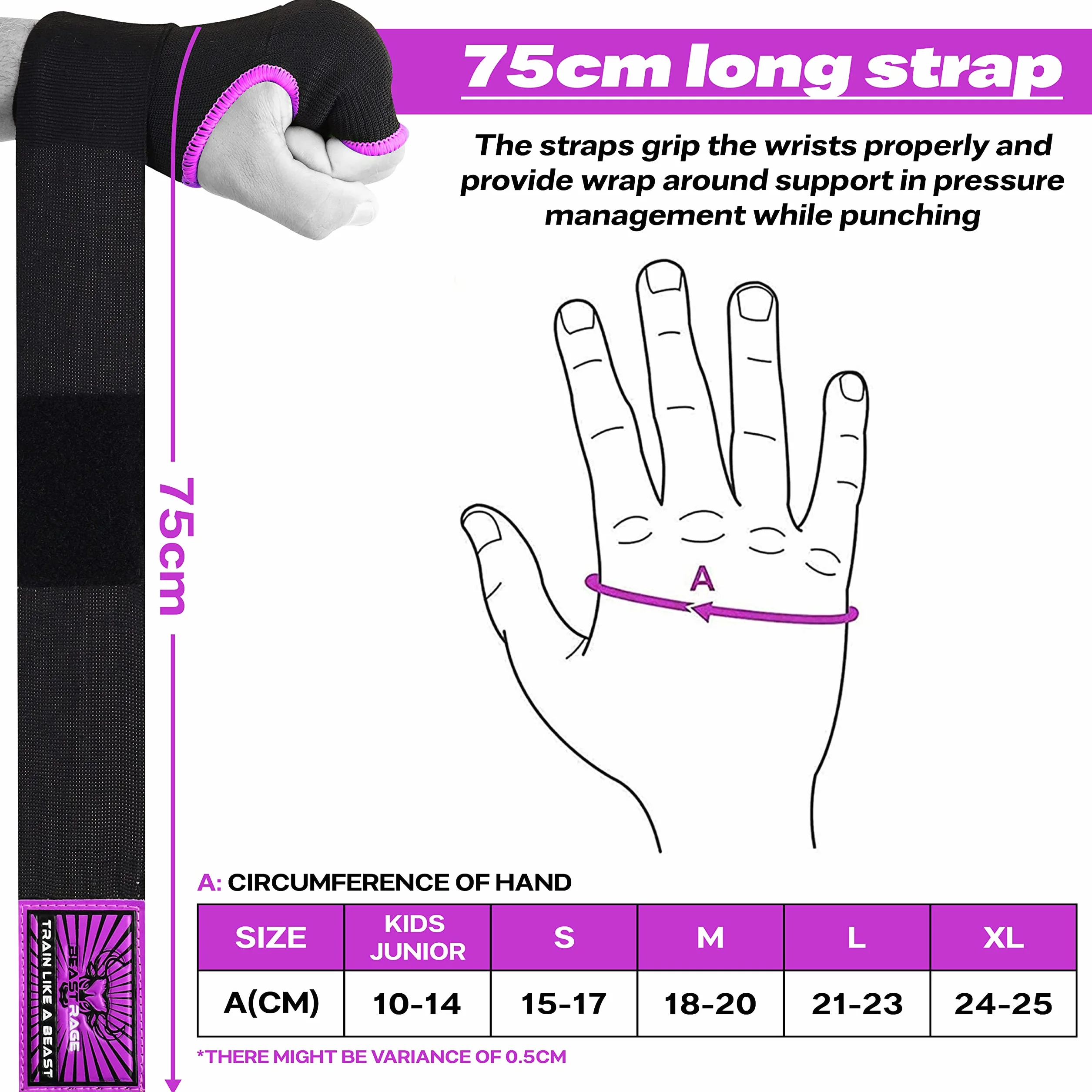 BEAST RAGE Rękawice żelowe do rąk MMA 75 cm długie owijane wyściełane elastyczne szybkie bokserskie worek treningowy Muay Thai zestaw bandaże UFC dla mężczyzn, kobiet, dzieci