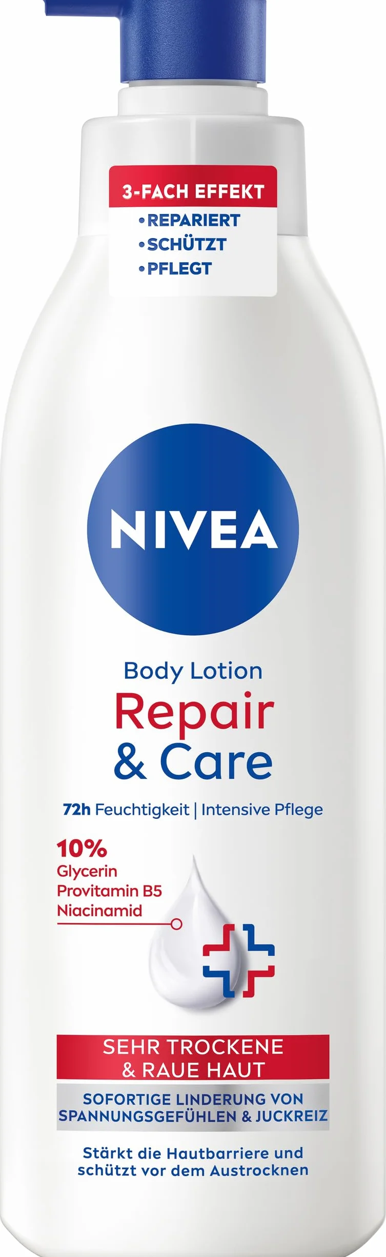 NIVEA Balsam do ciała Repair & Care, krem do ciała do bardzo suchej skóry i łagodzący uczucie napięcia, balsam do ciała z gliceryną, niacynamidem i prowitaminą B5t (250 ml)