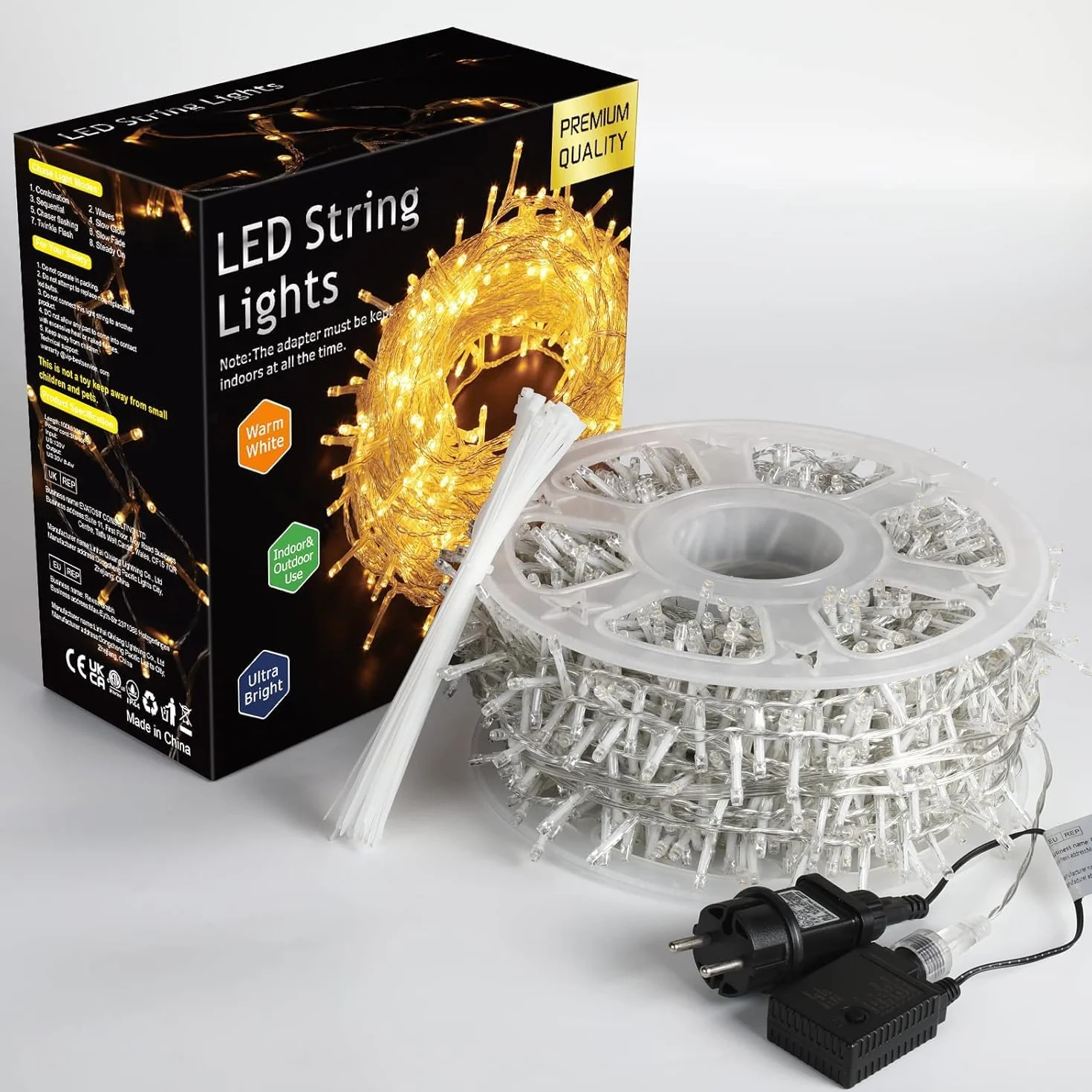 Elegear Łańcuch Świetlny LED 25M 1000 Diod IP44 8 Trybów Przezroczysty Kabel Ciepła Biała