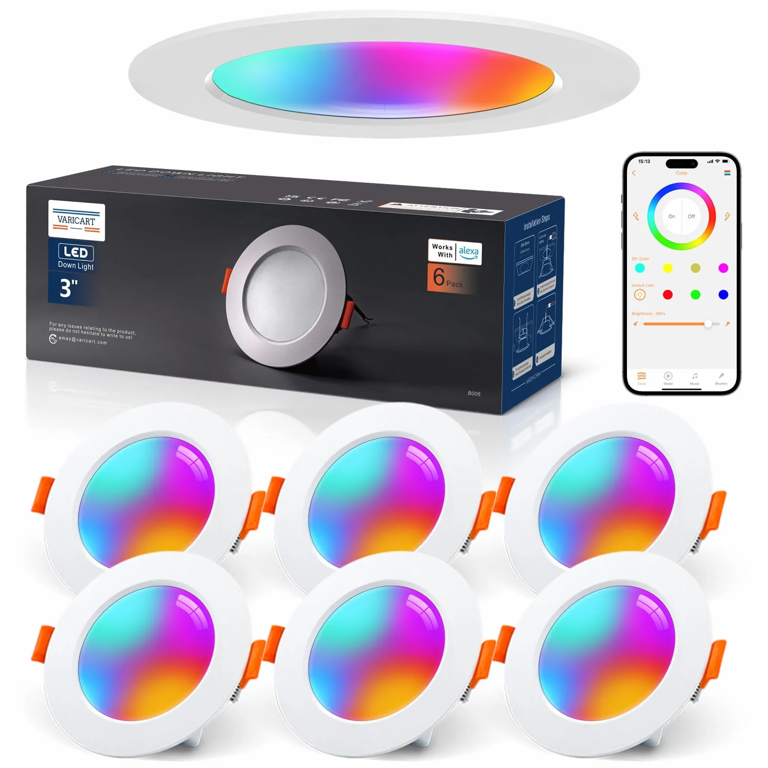 Inteligentne oprawy LED do sufitu Alexa 7W Bluetooth RGB zmieniające kolory 2700K-6000K ściemniane sterowanie aplikacją
