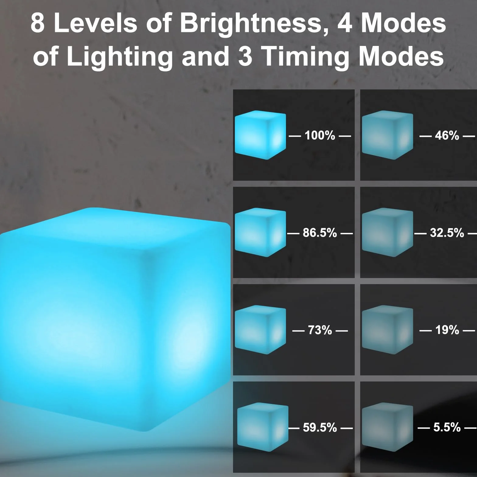 LED Cube Lampka nocna wielokrotnego ładowania Kwadratowa 16 kolorów 4 tryby 3h Zdalne sterowanie