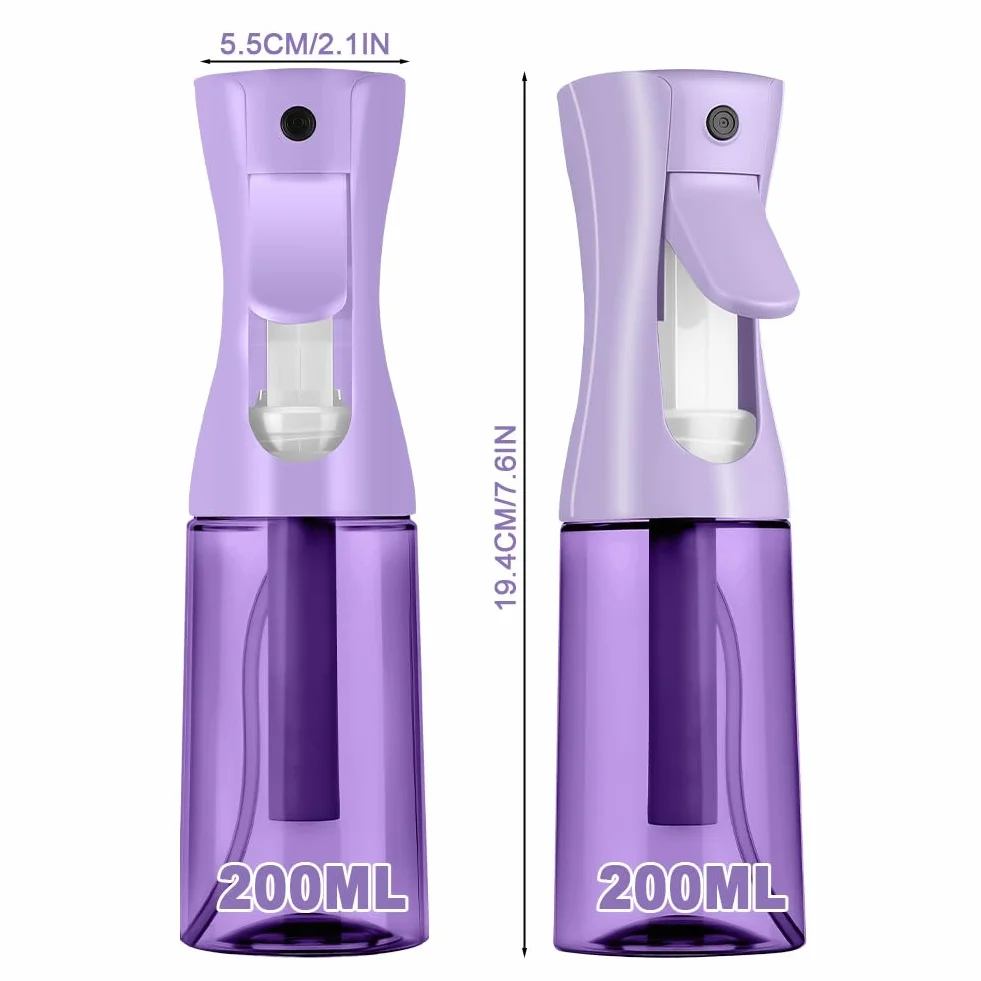 Butelka z rozpylaczem wody do włosów, 200 ml wielokrotnego użytku, cienka mgła ciągły opryskiwacz, spray do włosów, butelka z rozpylaczem do włosów, fryzjerstwo, pielęgnacja skóry, fioletowy