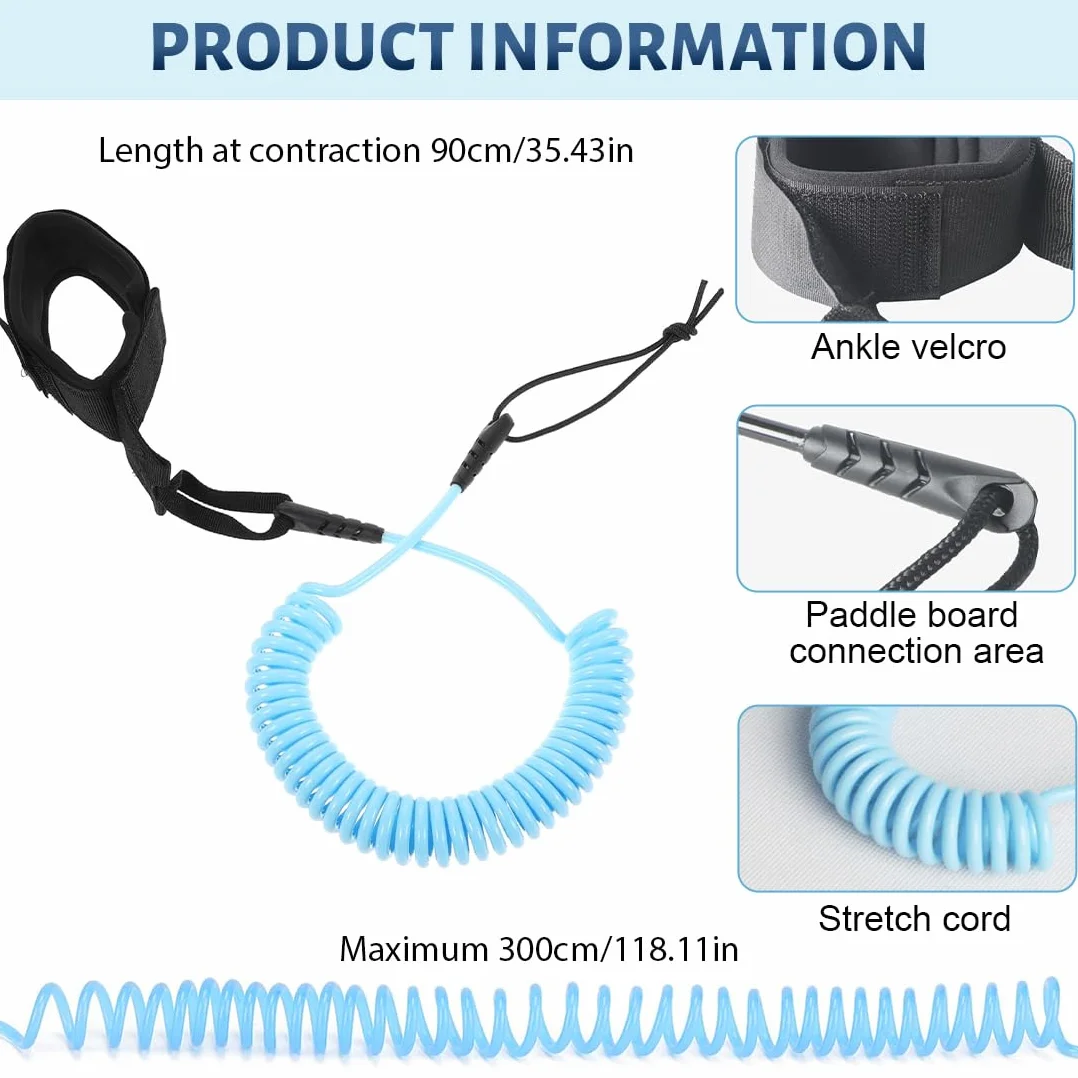 Smycz SUP 10 stóp, smycze bezpieczeństwa surfingowego dla dorosłych, smycz surfingowa, spiralna leash SUP TPU, regulowana smycz surfingowa do kajakarstwa longbooard
